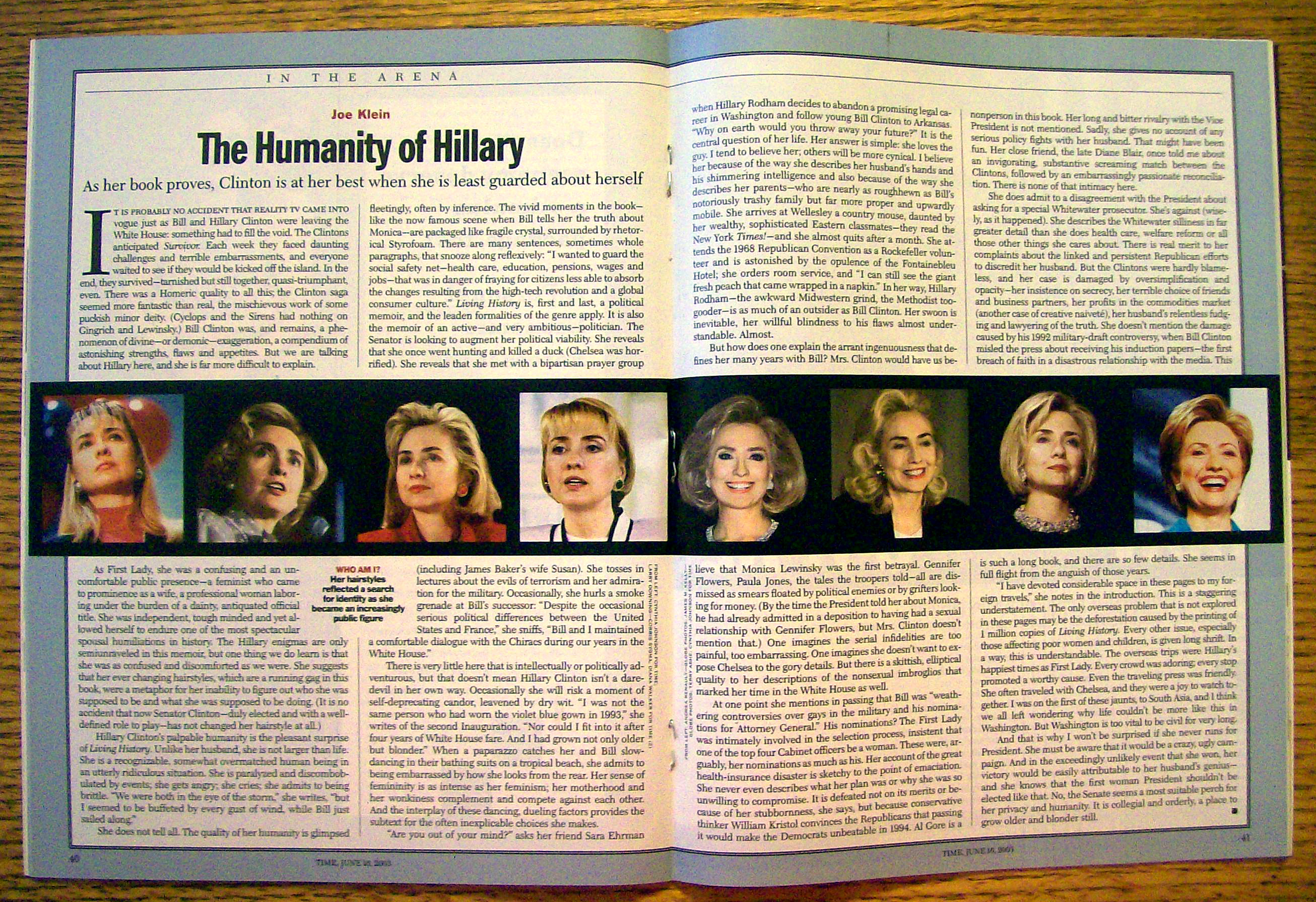 Time Magazine June 16, 2003 Hillary In Her Own Words