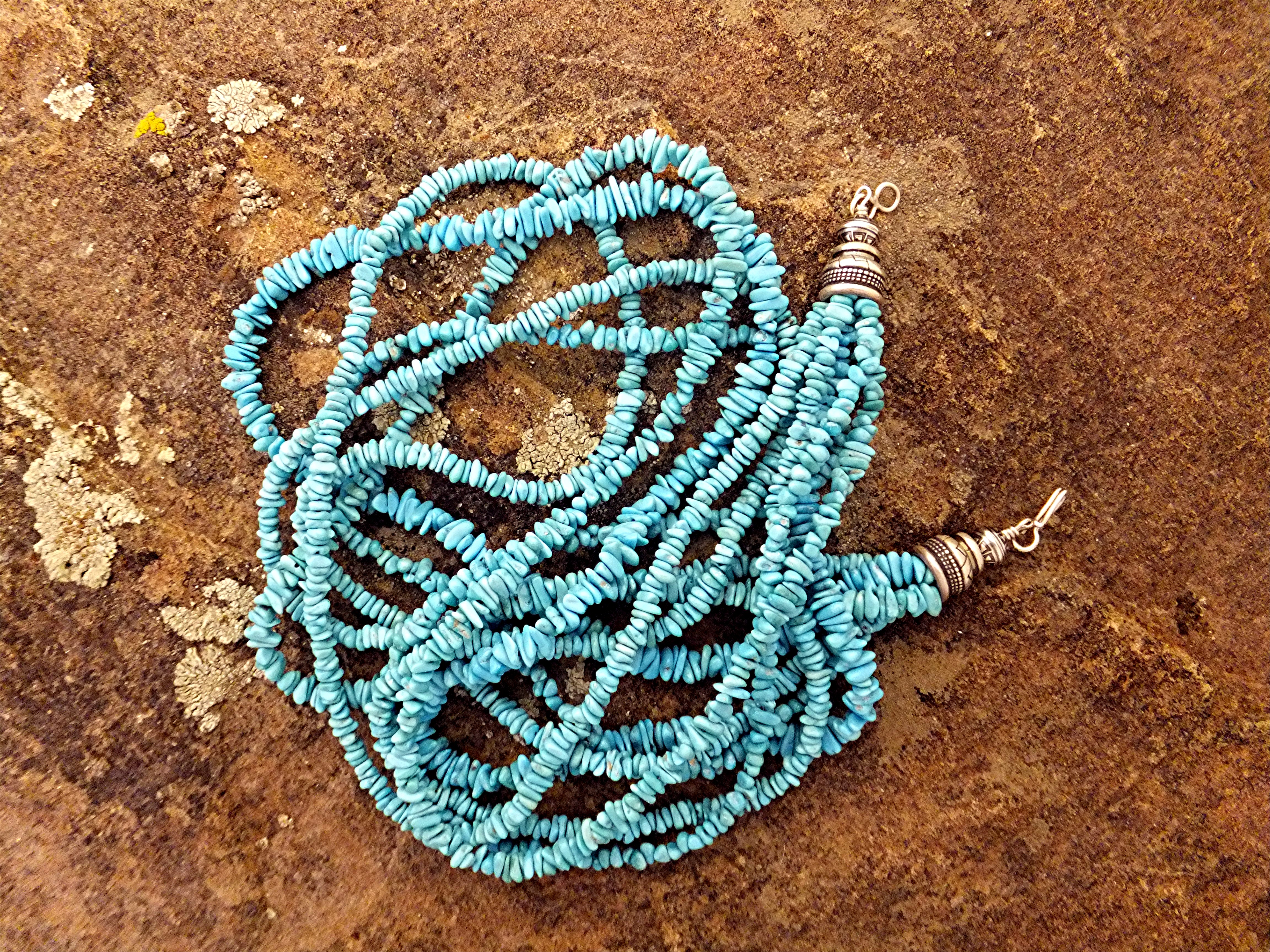 Sleeping Beauty Turquoise Sterling Silver 5 Strands Nec