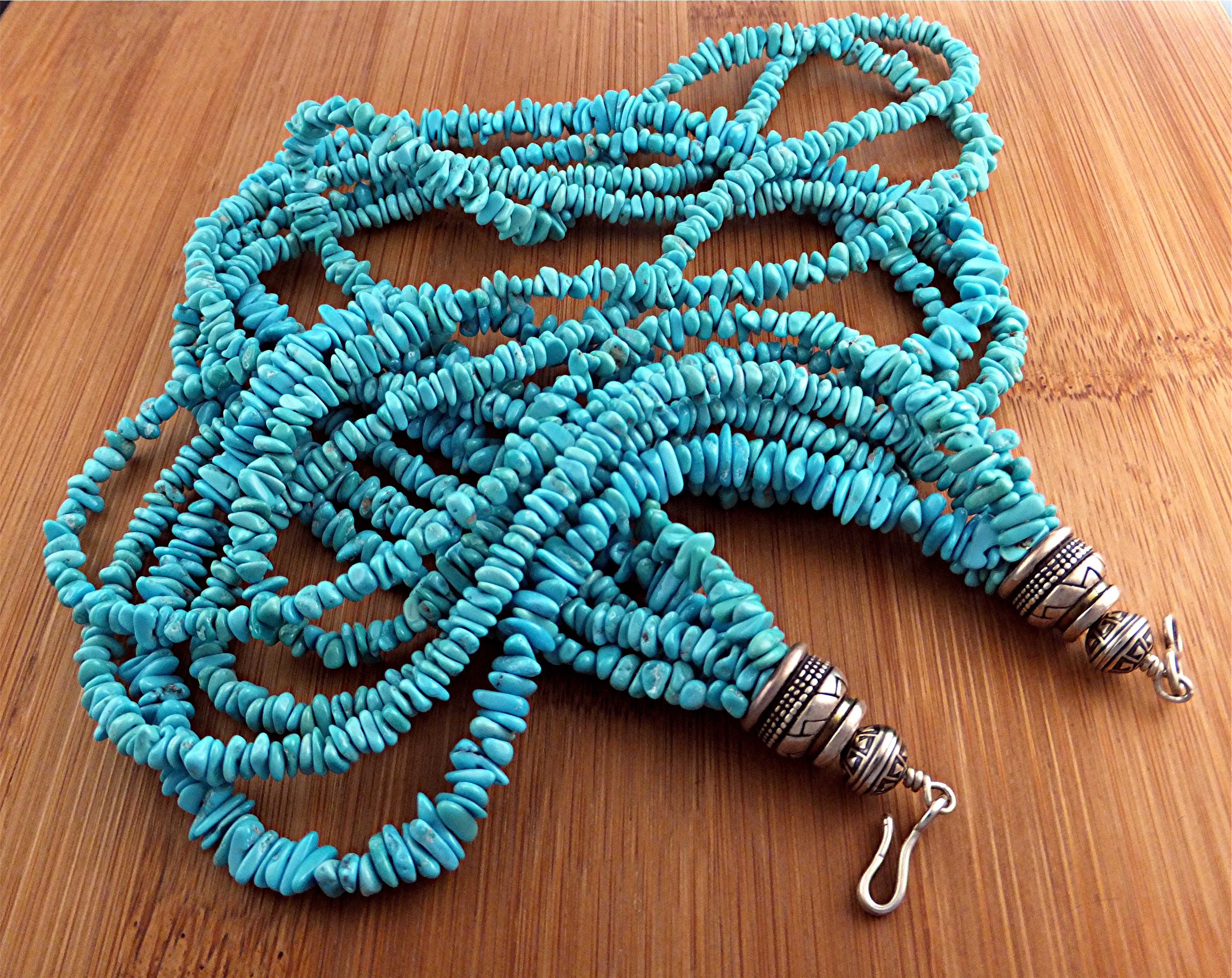 Sleeping Beauty Turquoise Sterling Silver 5 Strands Nec