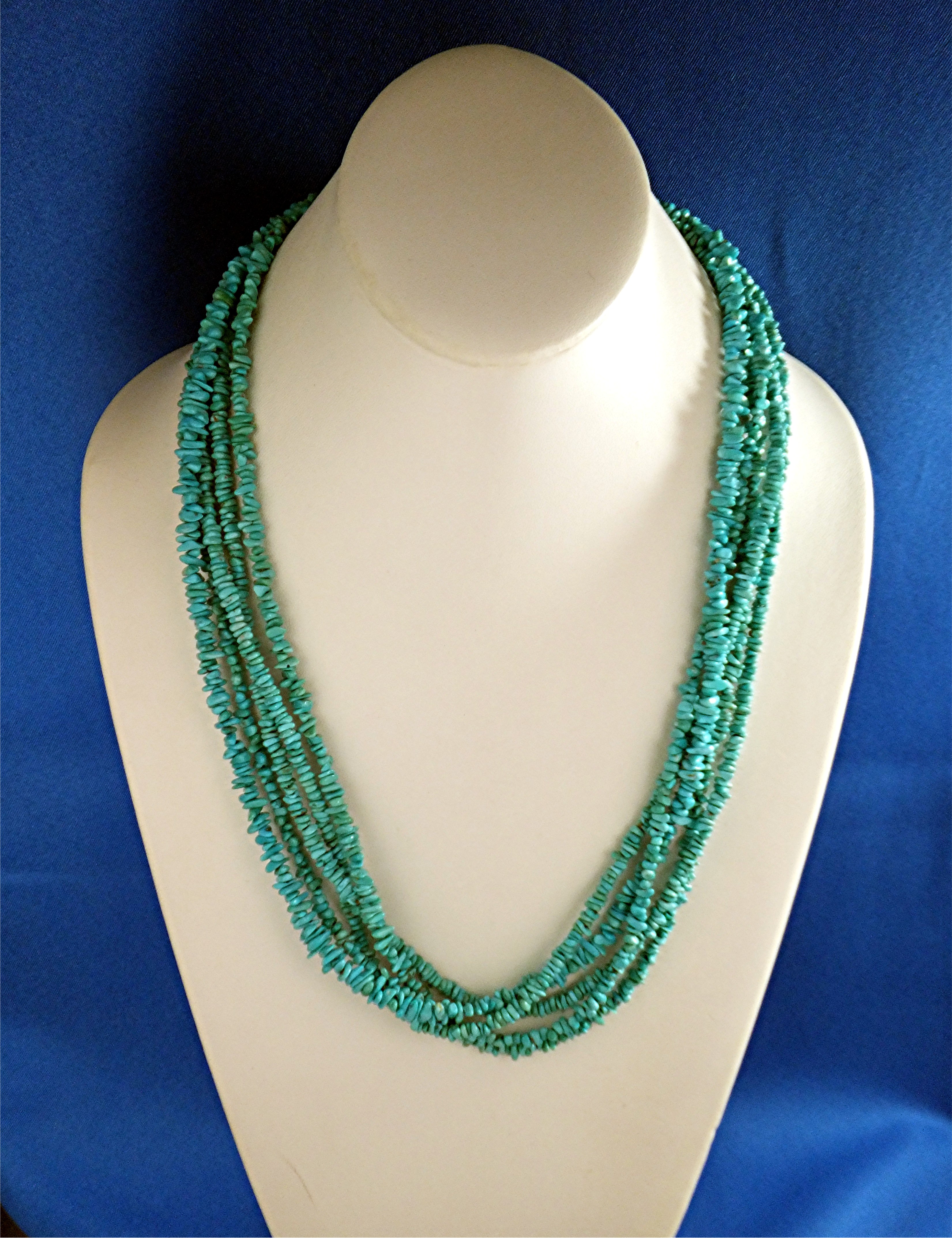 Sleeping Beauty Turquoise Sterling Silver 5 Strands Nec