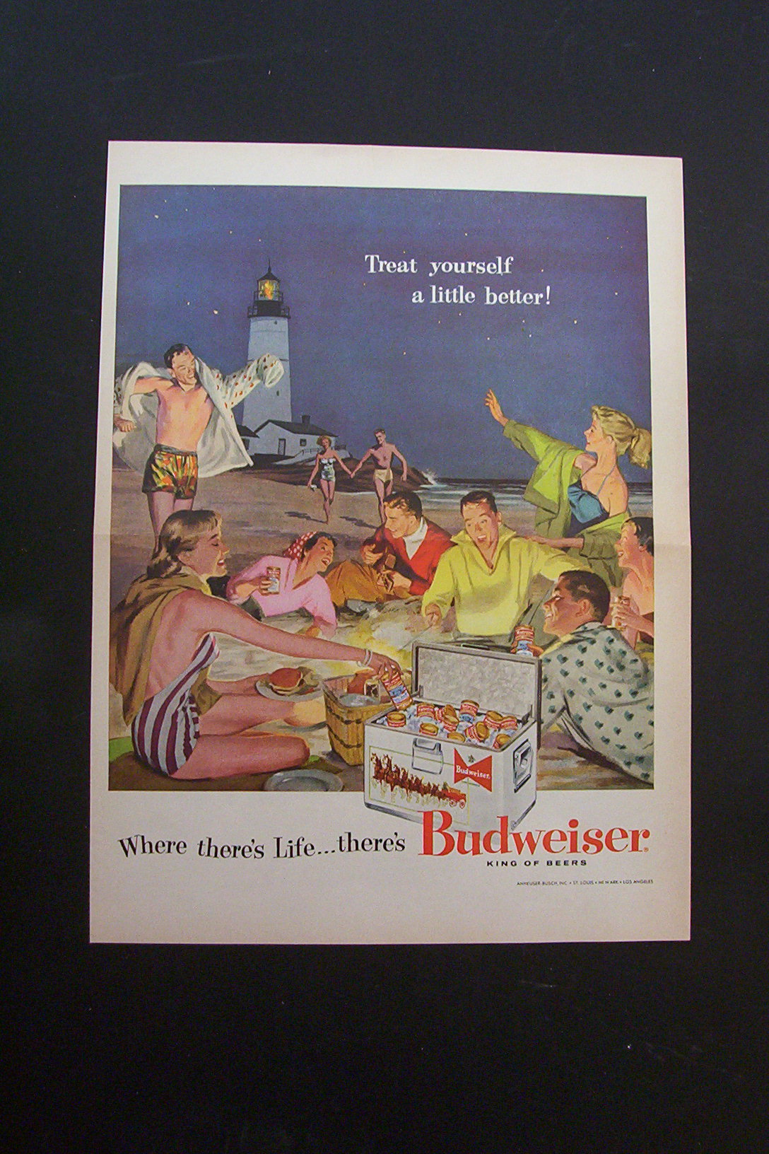 1950's Budweiser Beer with Young Kids On Beach