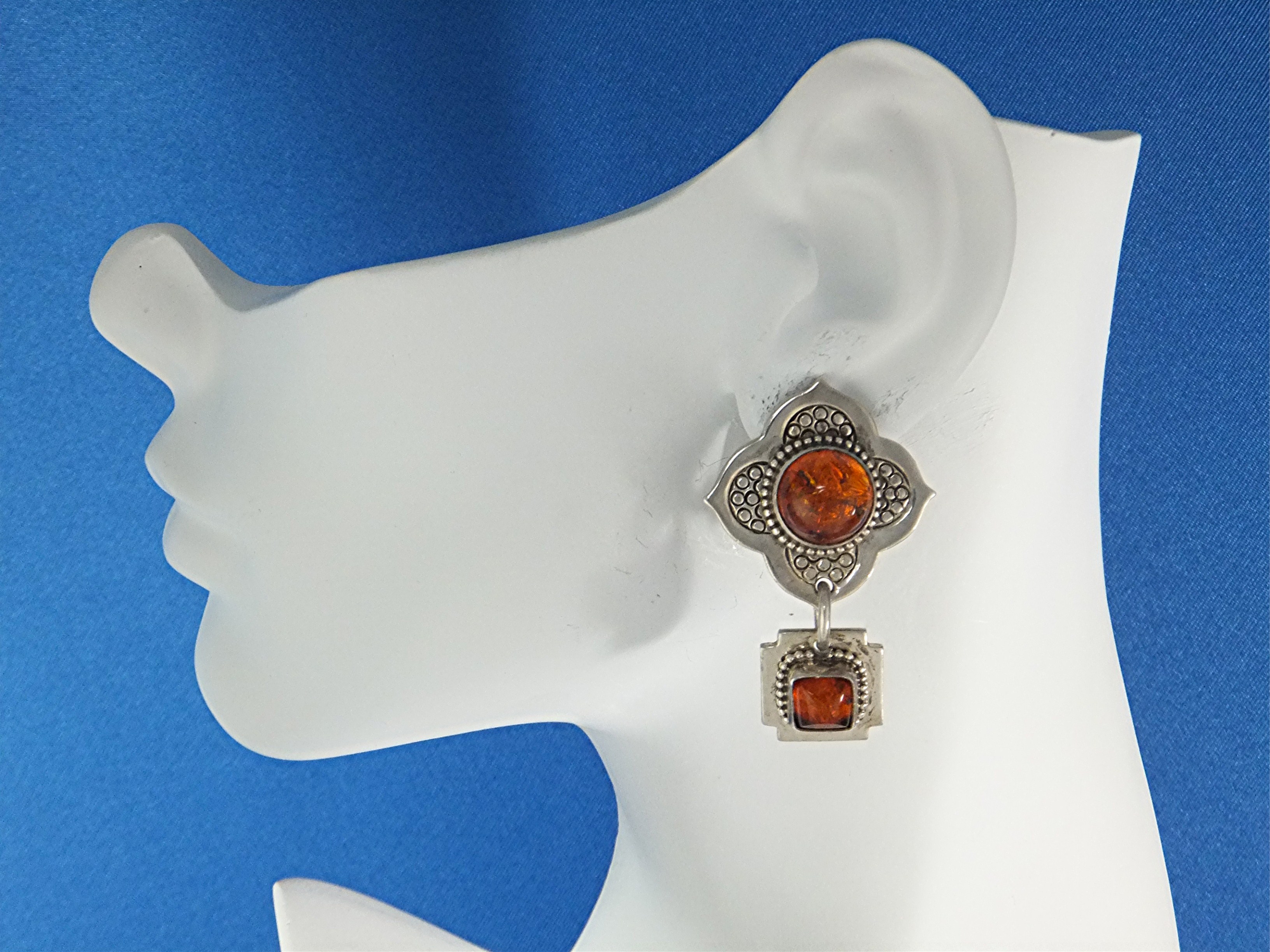 David Troutman Sterling Silver Amber Clip Earrings