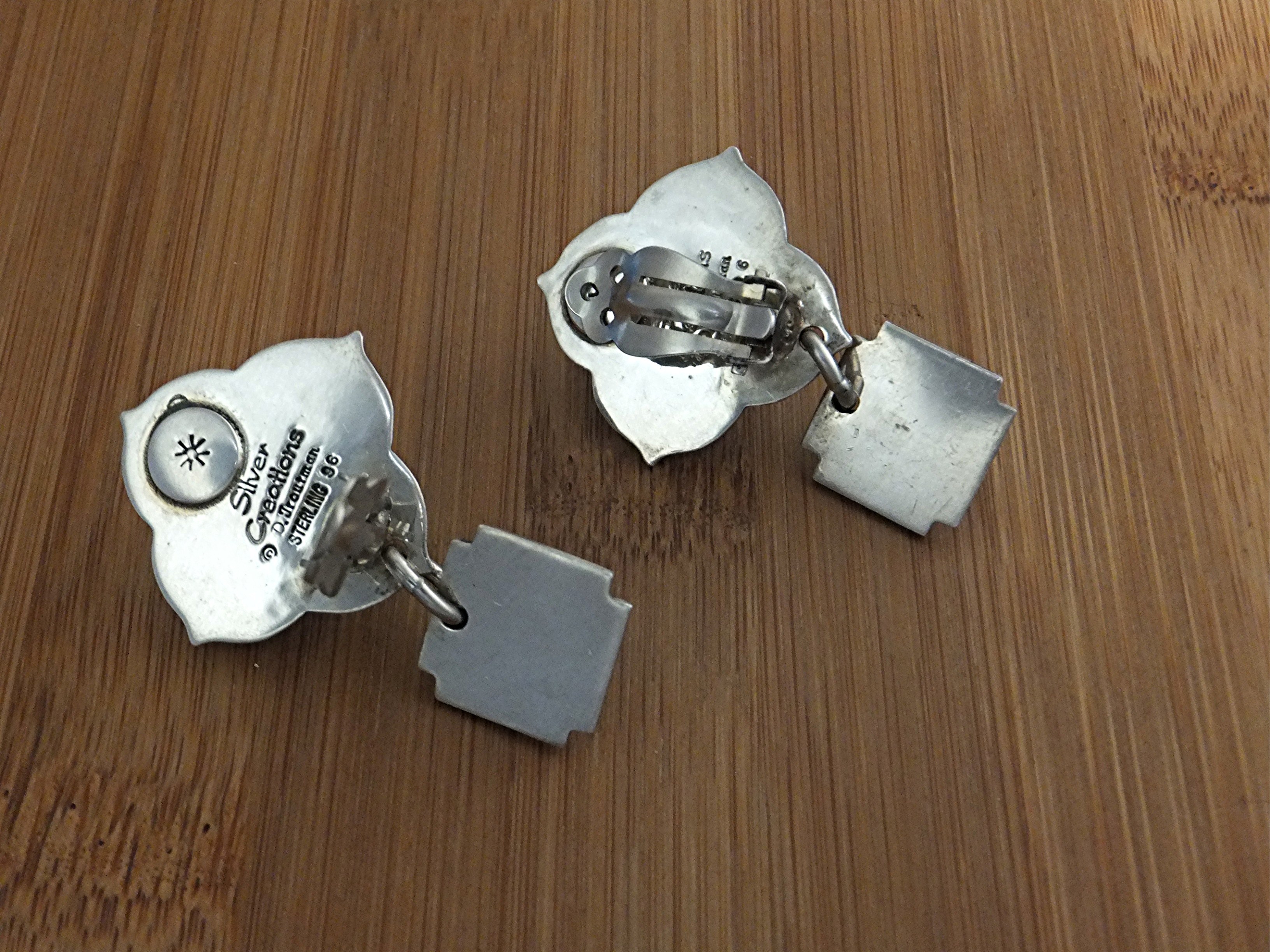 David Troutman Sterling Silver Amber Clip Earrings