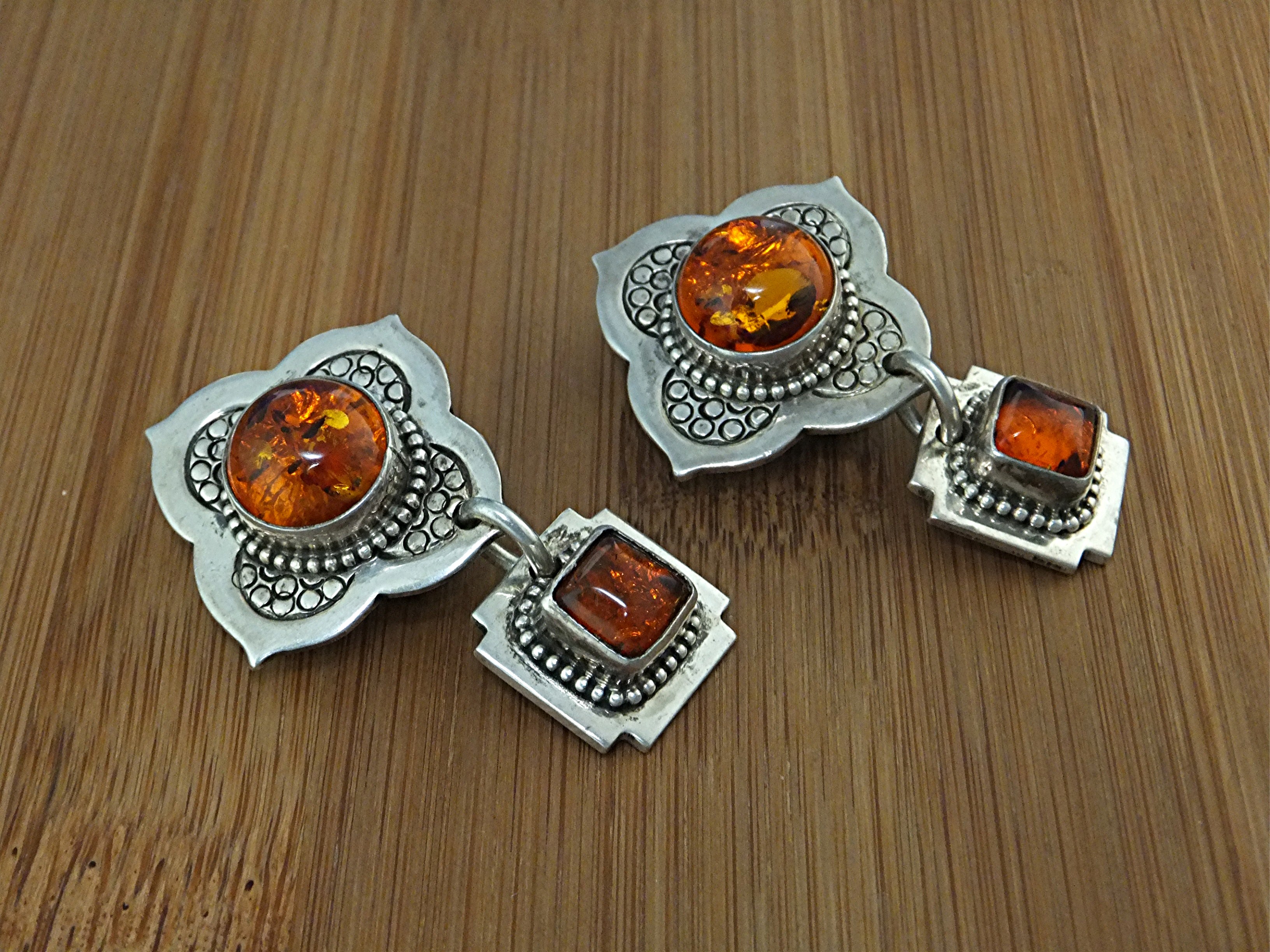 David Troutman Sterling Silver Amber Clip Earrings