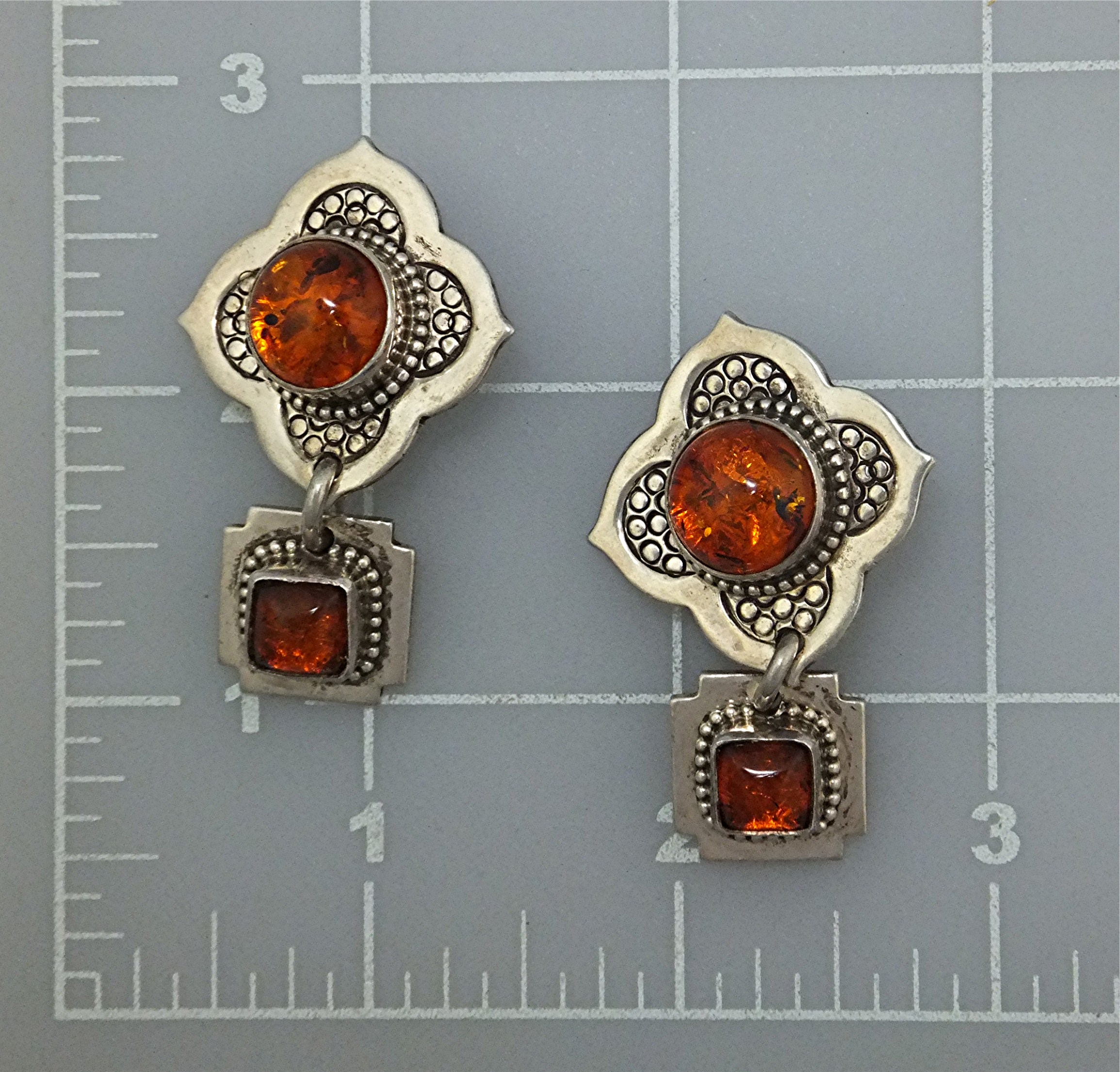 David Troutman Sterling Silver Amber Clip Earrings
