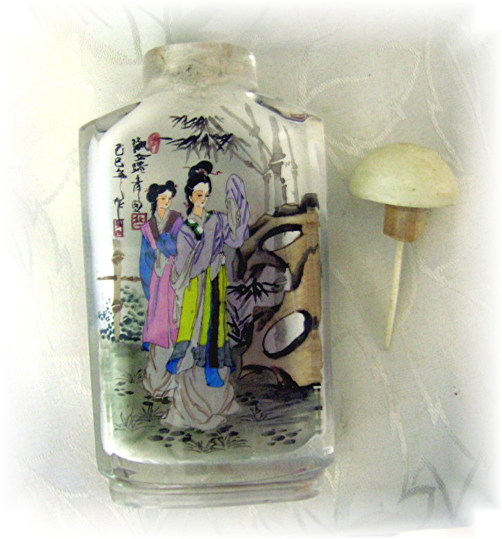 Rock Crystal Japanese Ladies  Signed Snuff Bottle