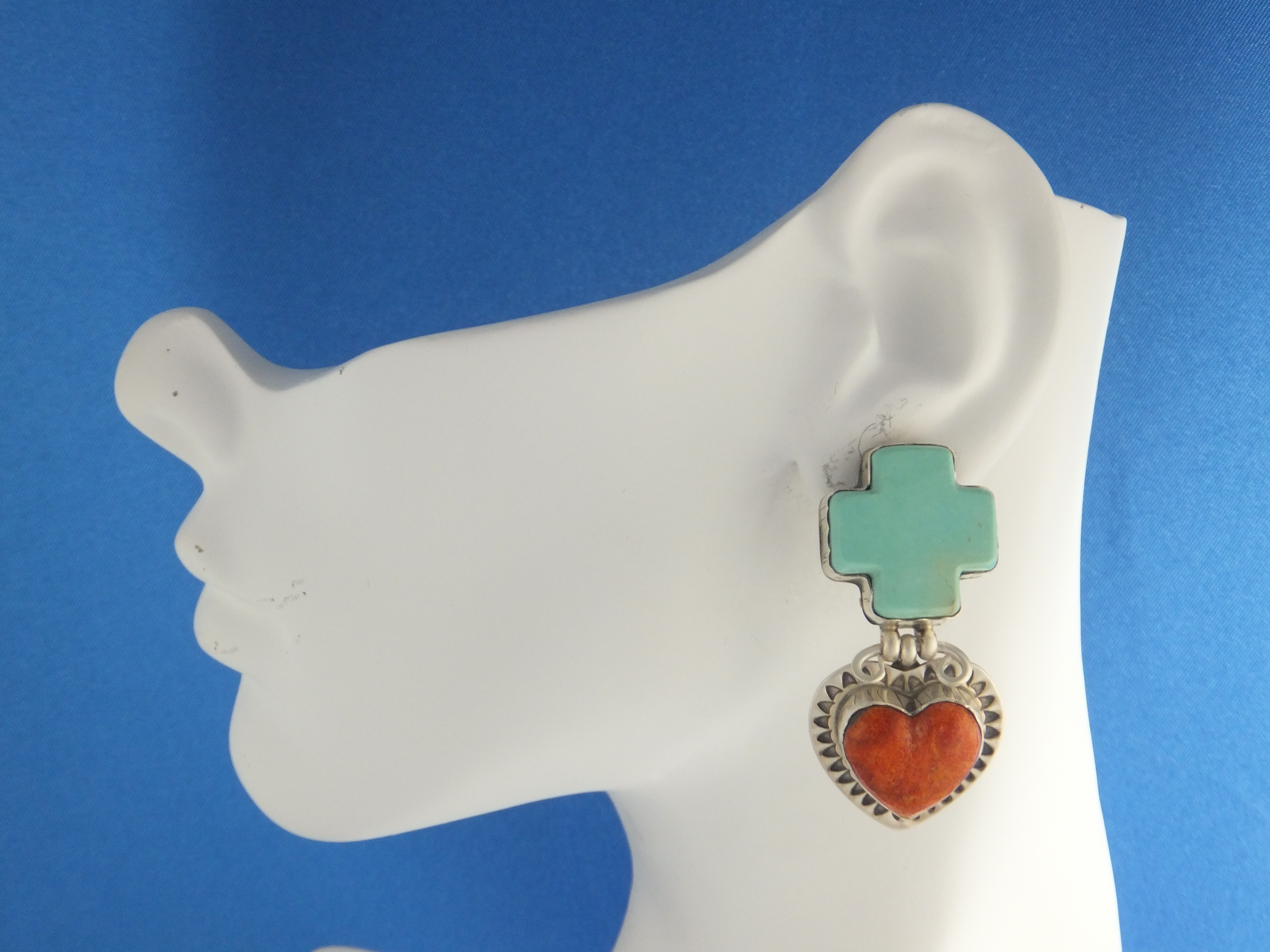 David Troutman  Sterling Silver Apple Coral Turquoise E