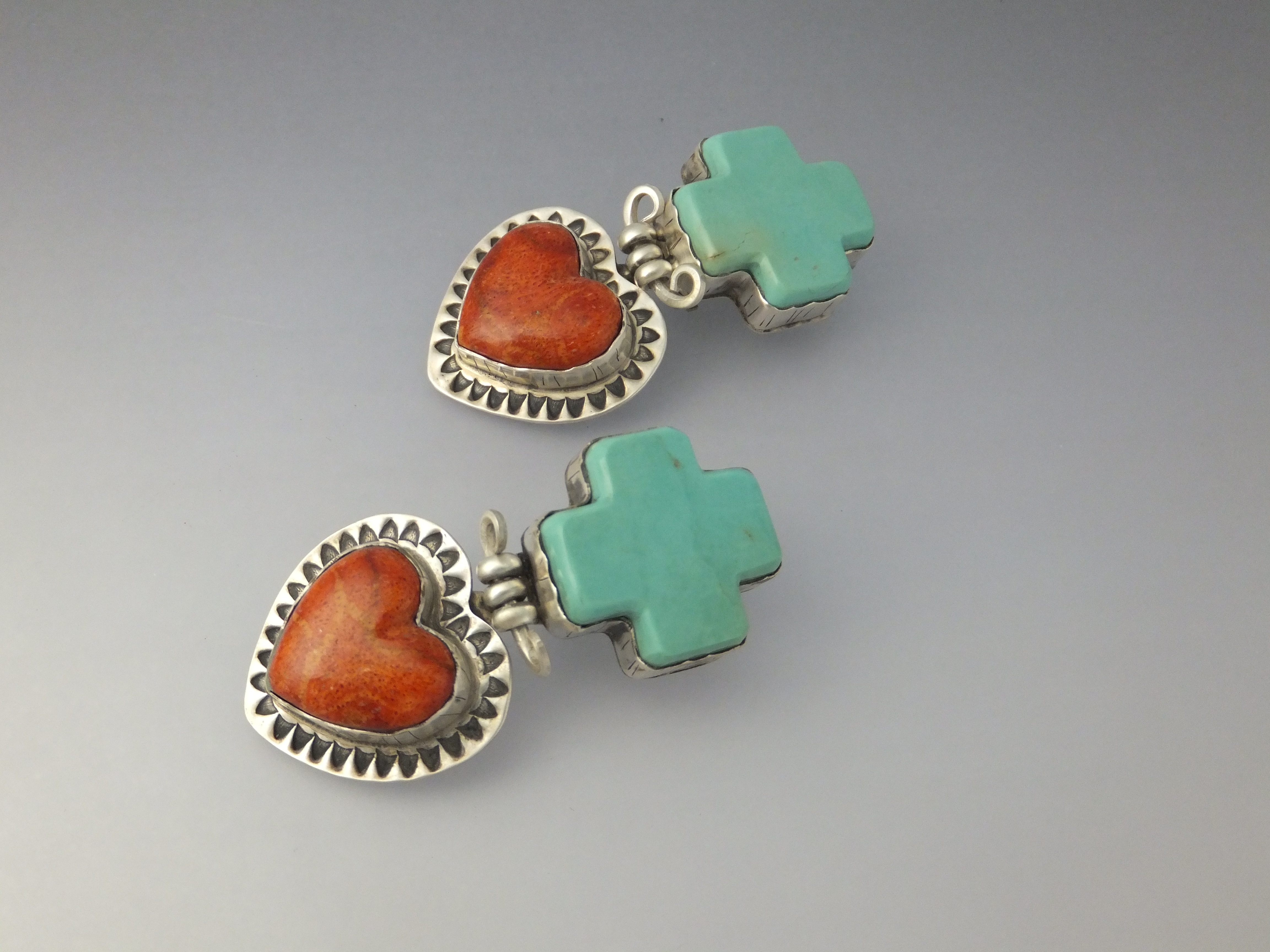 David Troutman Sterling Silver Apple Coral Turquoise E