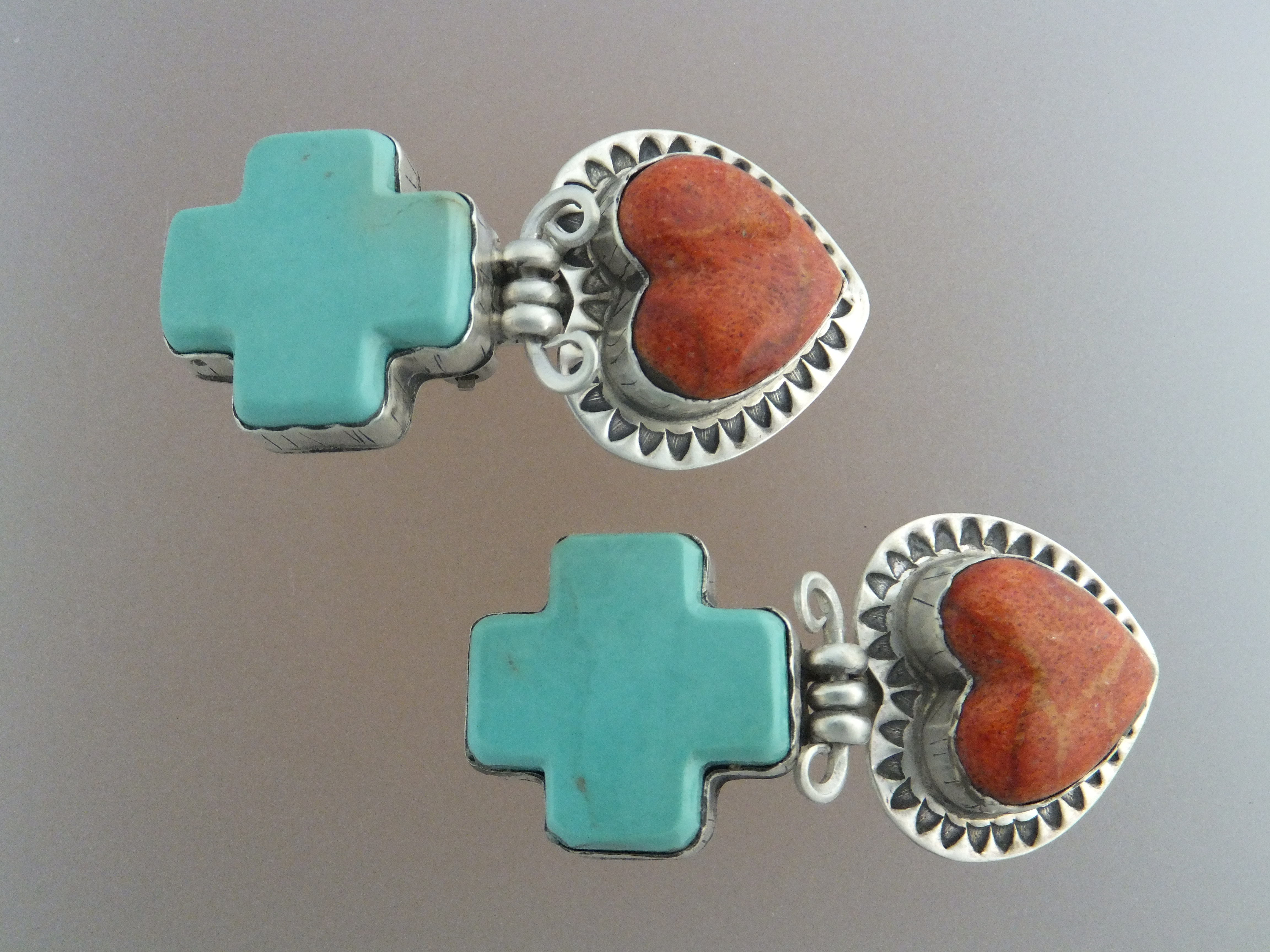 David Troutman  Sterling Silver Apple Coral Turquoise E