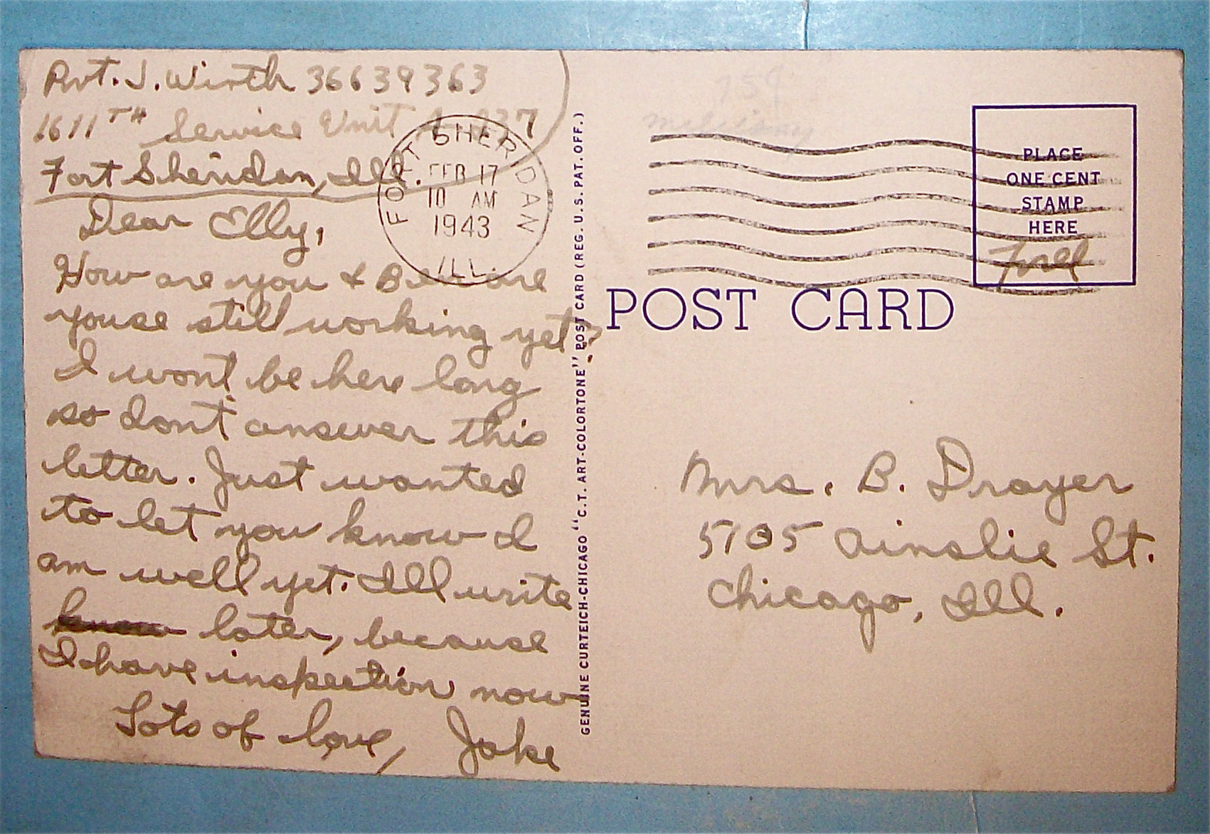 Anti-Aircraft Battery Postcard-Fort Sheridan, Illinois