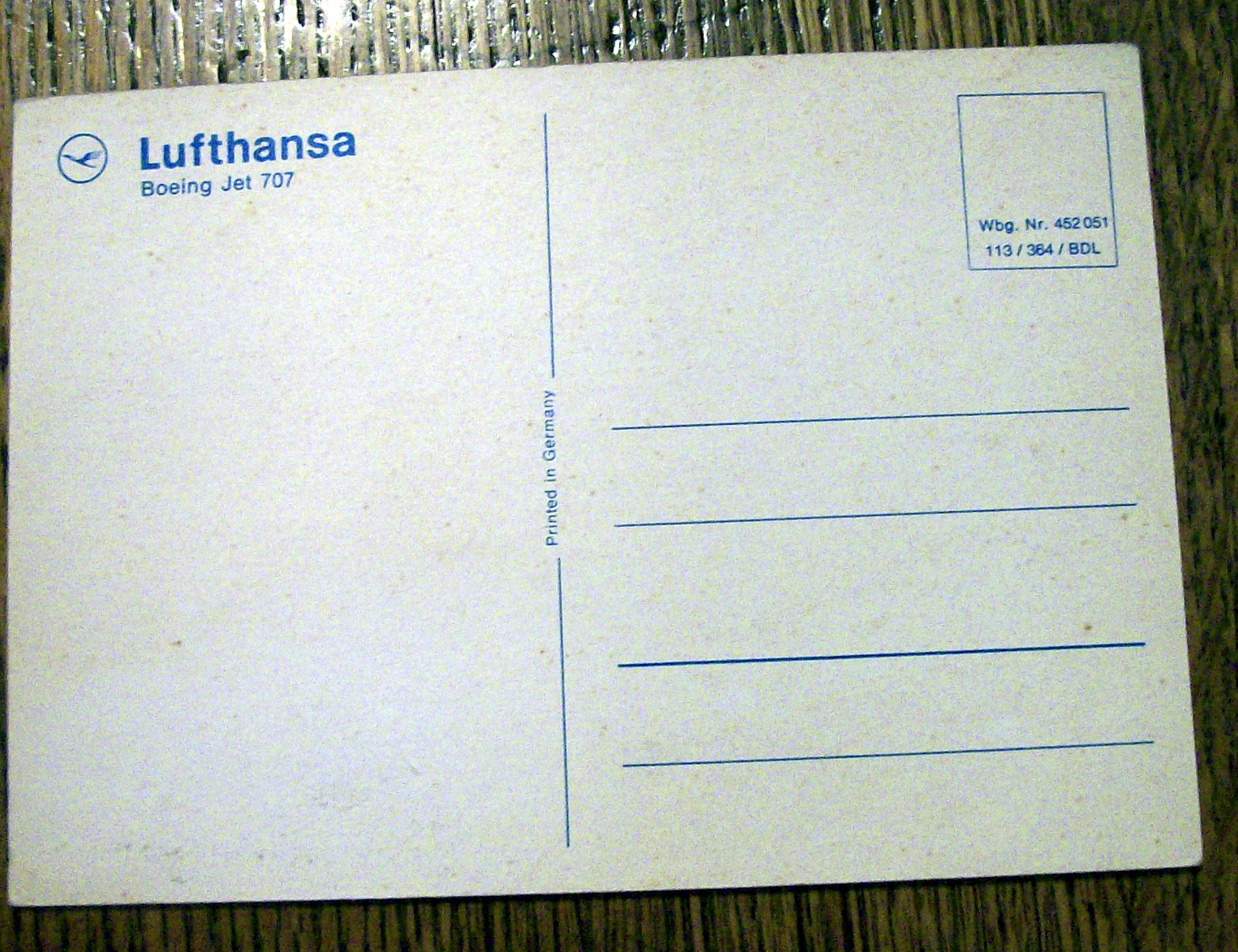 Lufthansa Postcard (Lufthansa Boeing Jet 707)