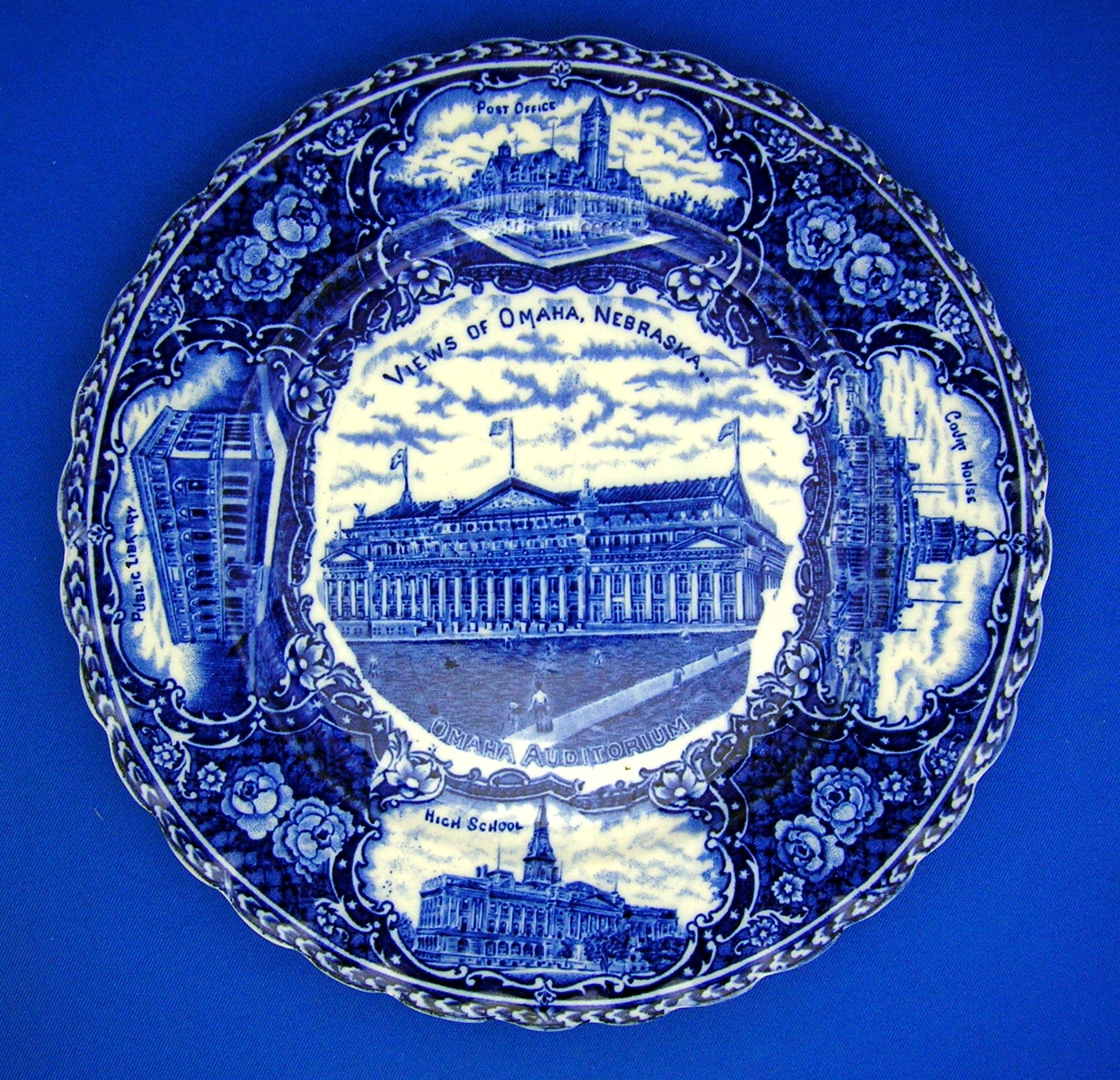 Flow Blue Views Of Omaho Nebraska Made in England