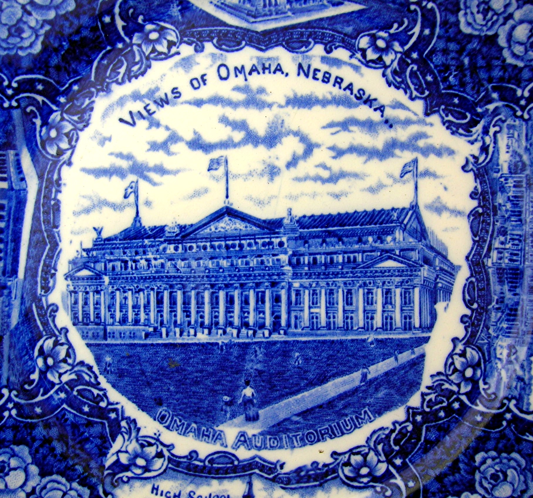 Flow Blue Views Of Omaho Nebraska Made in England