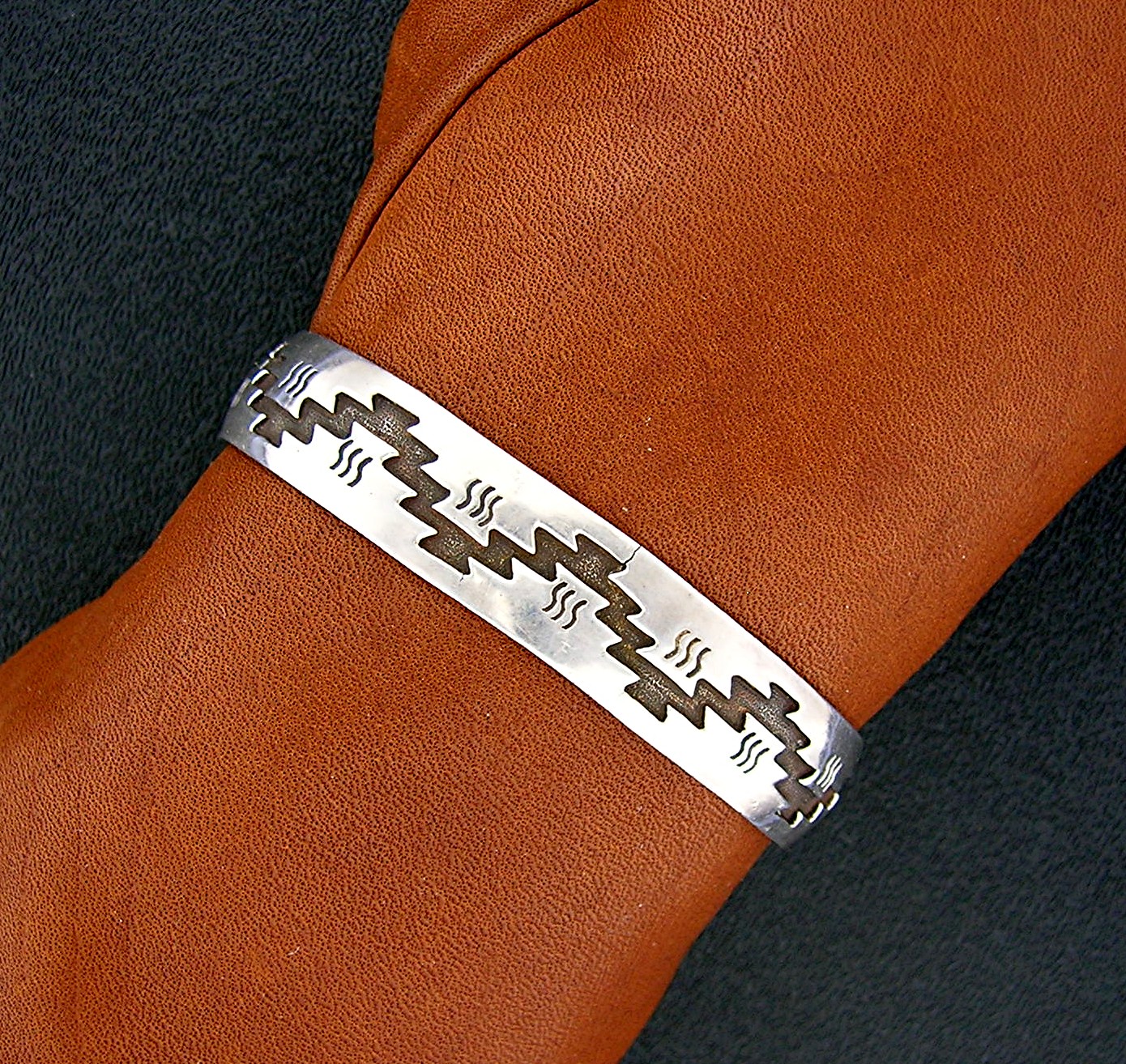 Sterling Silver American Indian Signed K Cuff Bracelet