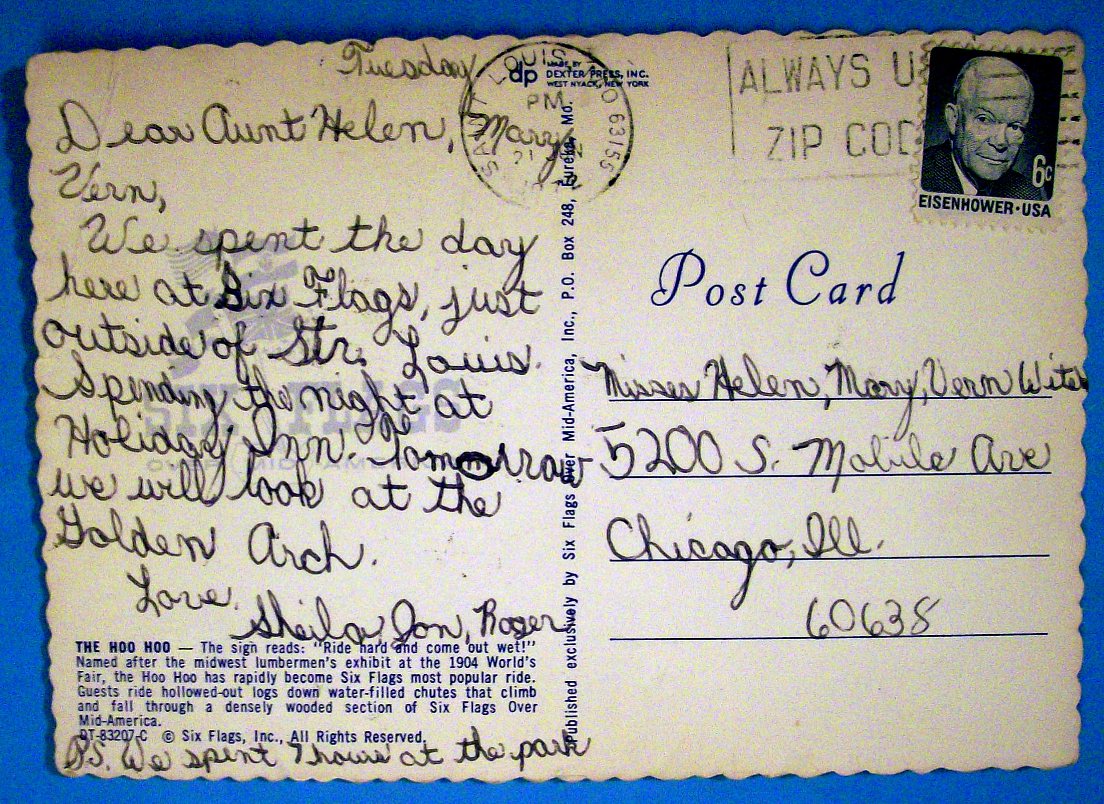 Postcard Of The Hoo Hoo, Six Flags Park