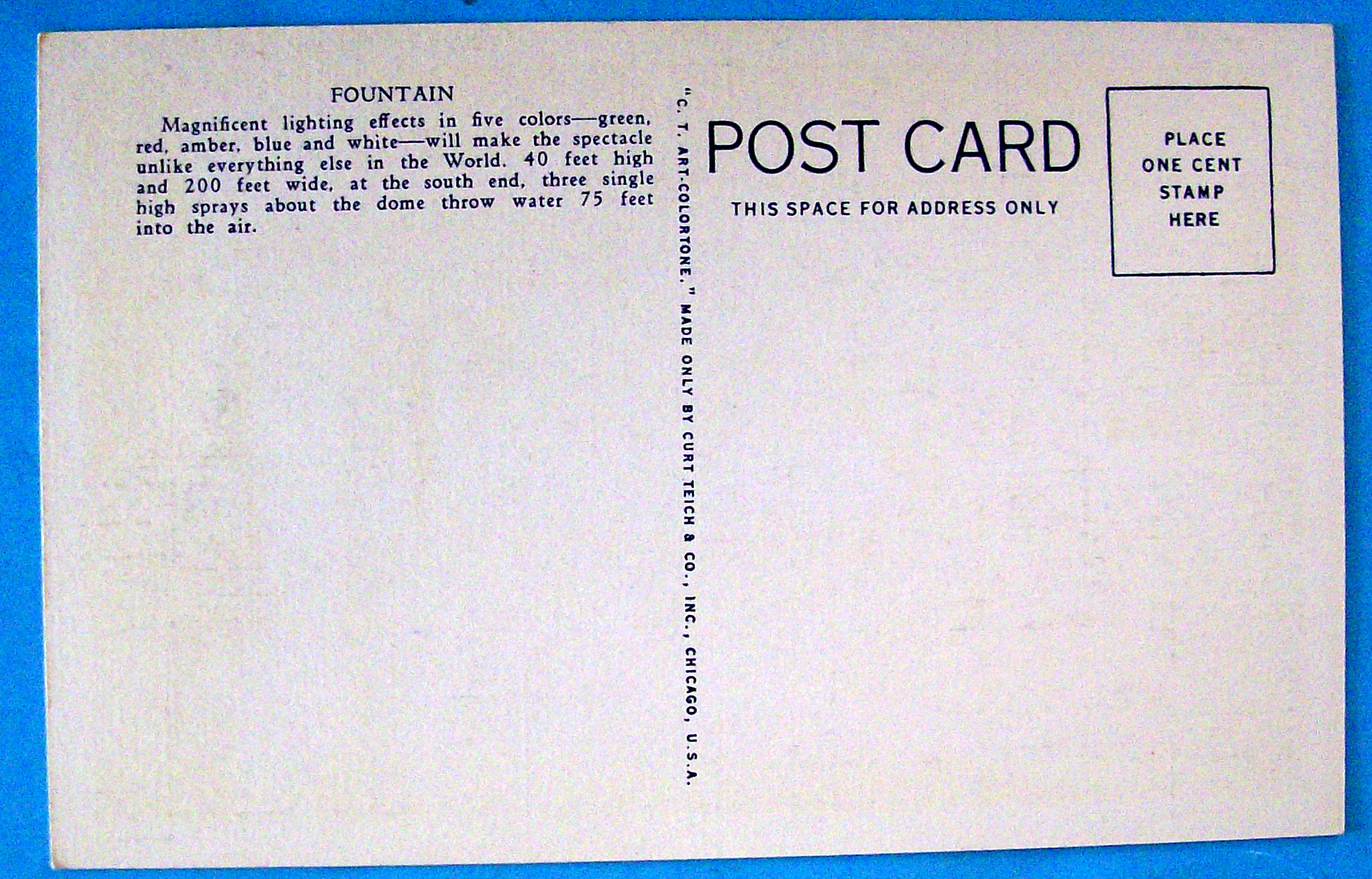 Fountain Postcard (1933 Century Of Progress)