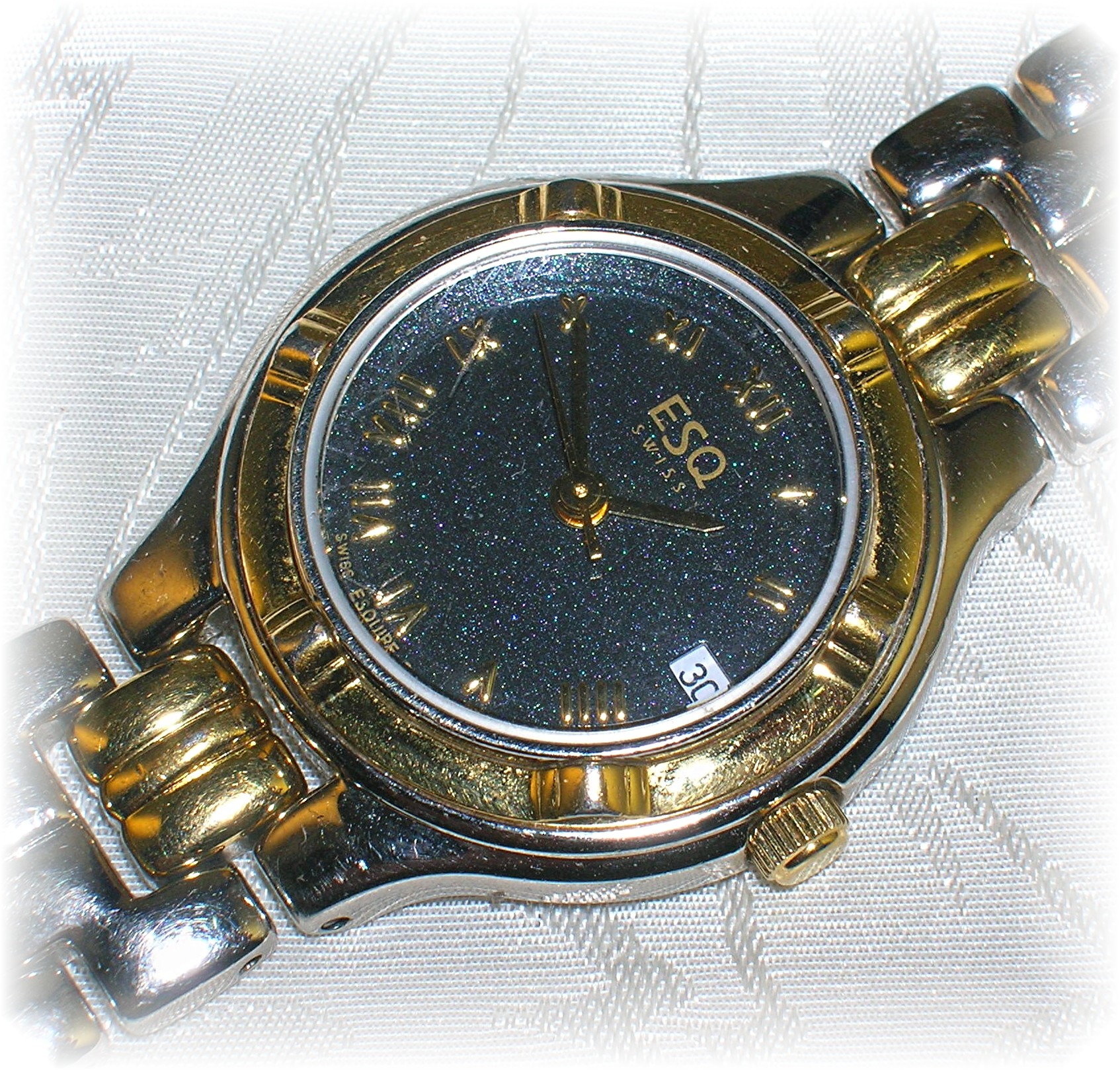 Silver Gold ESQ Ladies Wristwatch Black Face Date