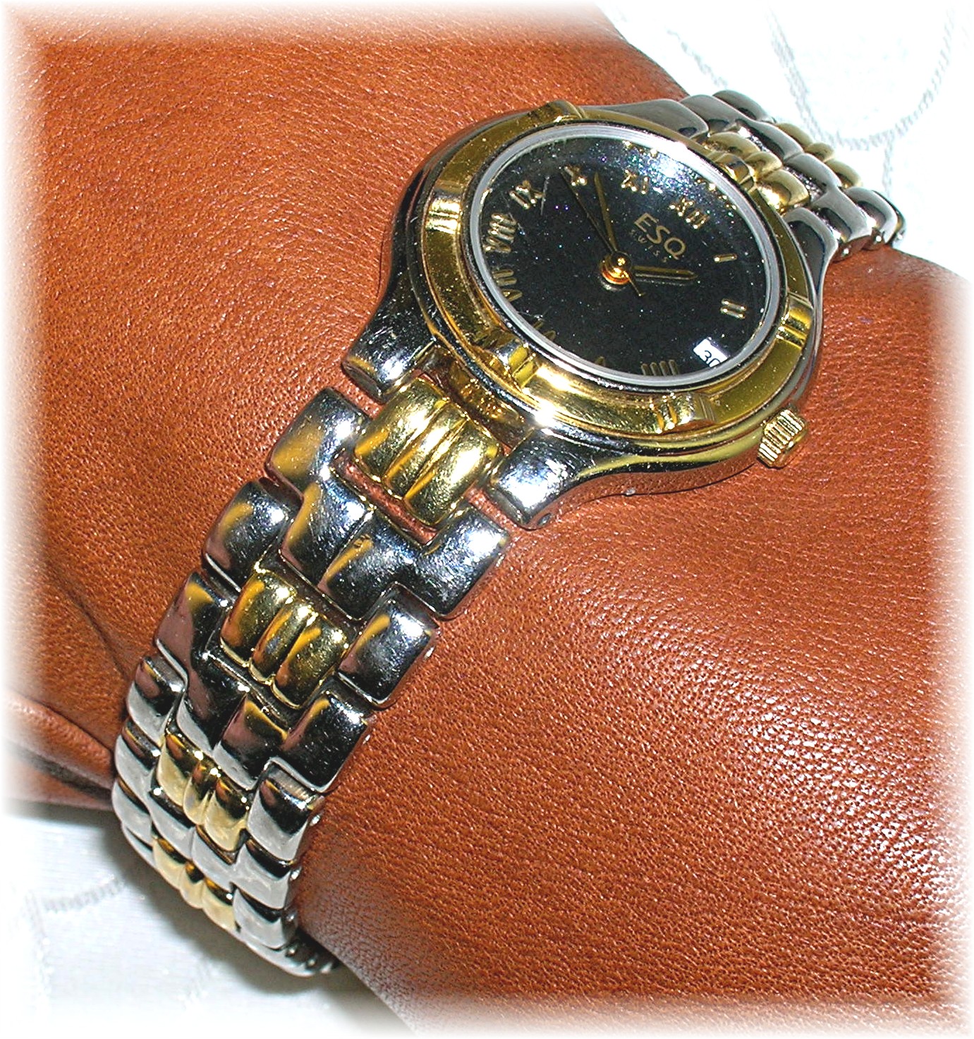Silver Gold ESQ Ladies Wristwatch Black Face Date