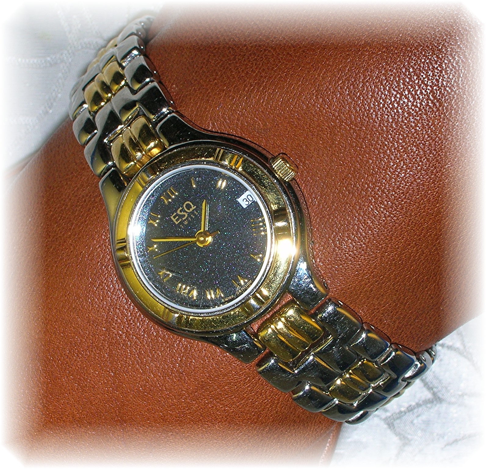 Silver Gold ESQ Ladies Wristwatch Black Face Date