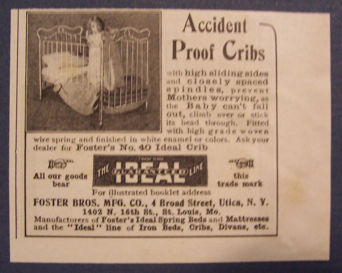 1904 Accident Proof Cribs with a Baby in a Crib