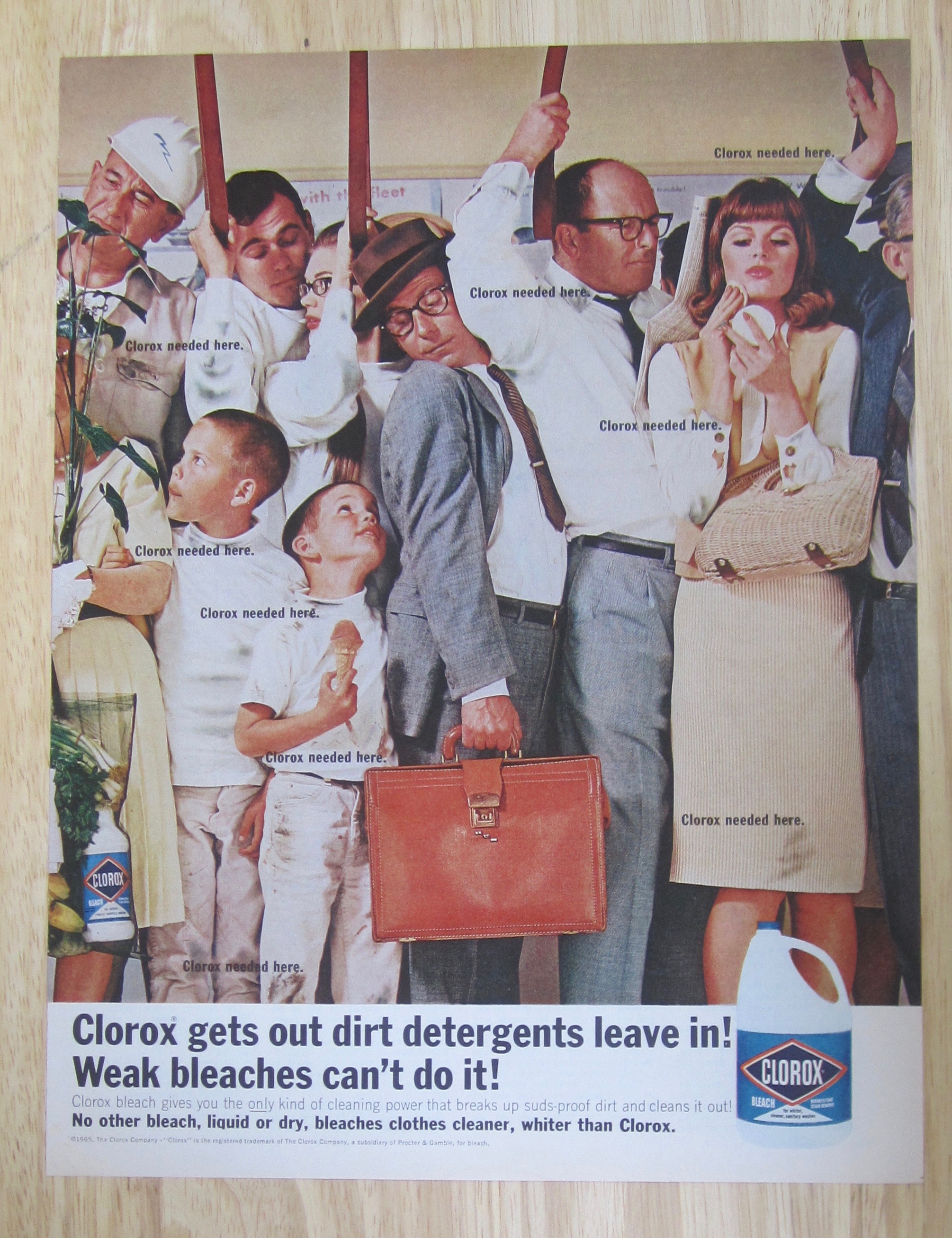1965 Clorox Bleach with People Crowded on a Train
