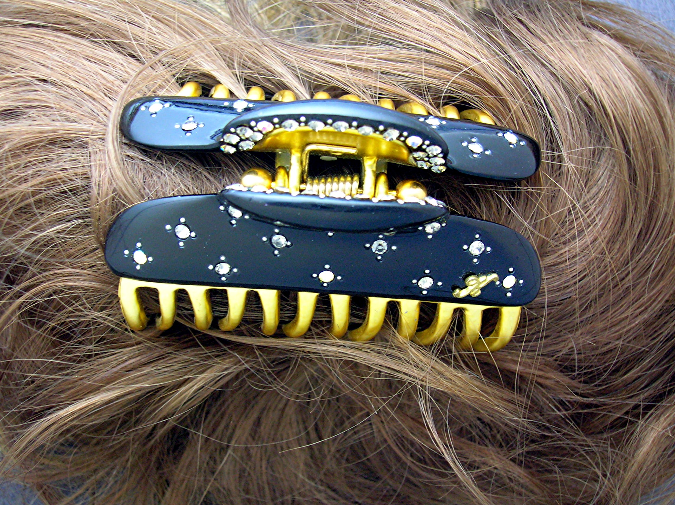 Crystal Black and Gold Hair Clip