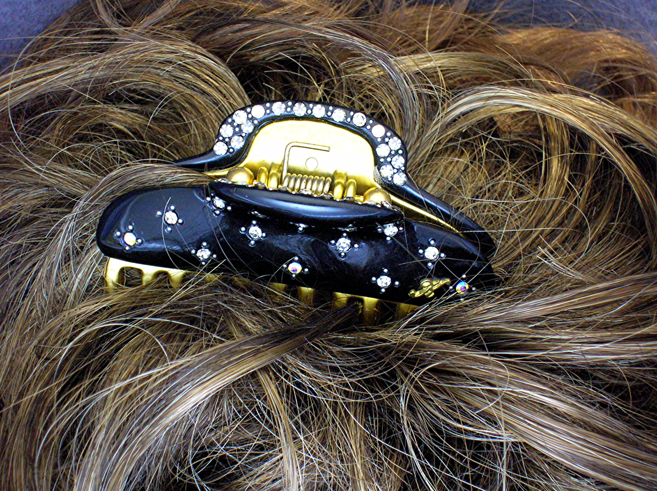 Crystal Black and Gold Hair Clip
