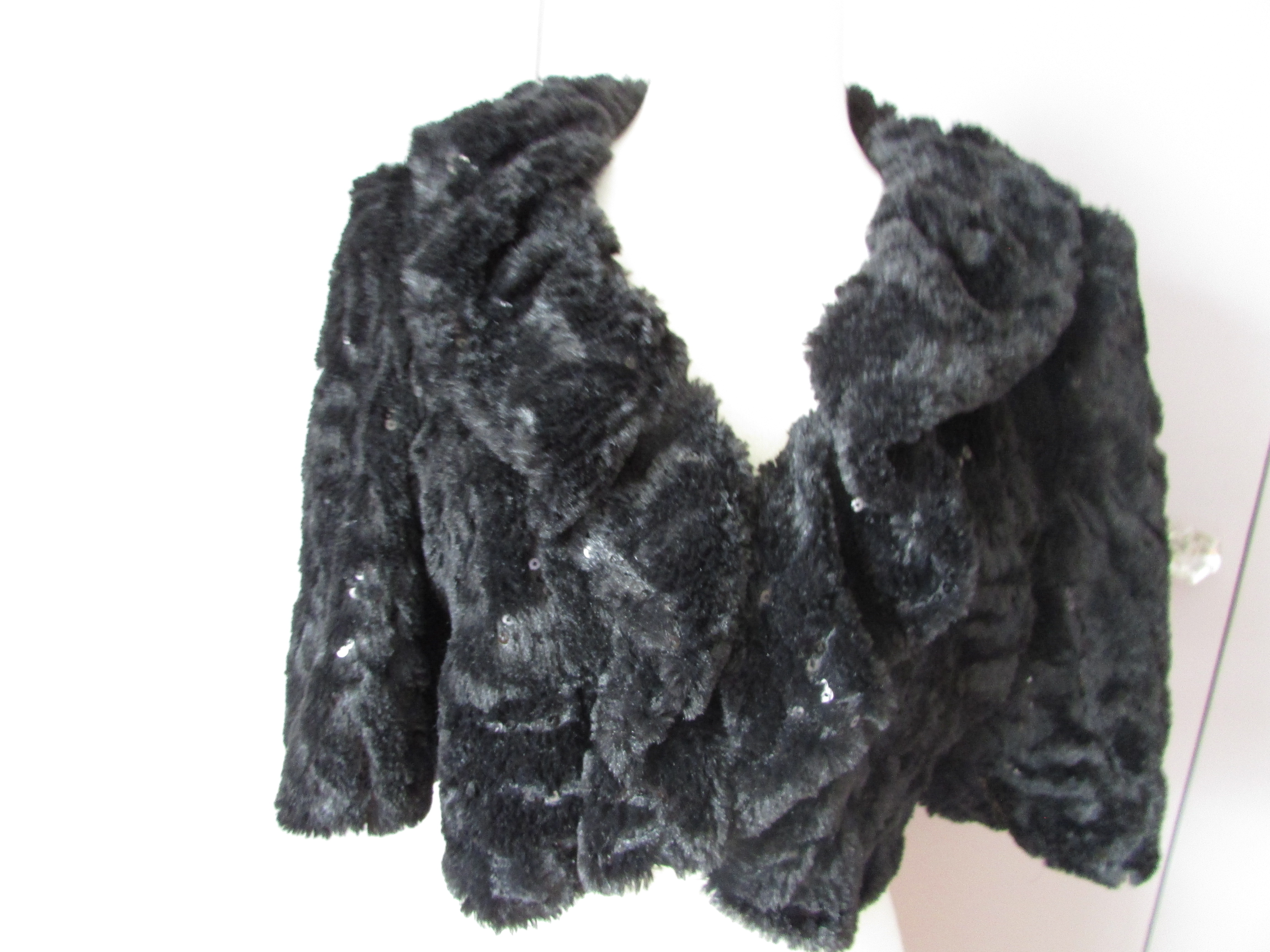Faux Fur Short Jacket With Sequins