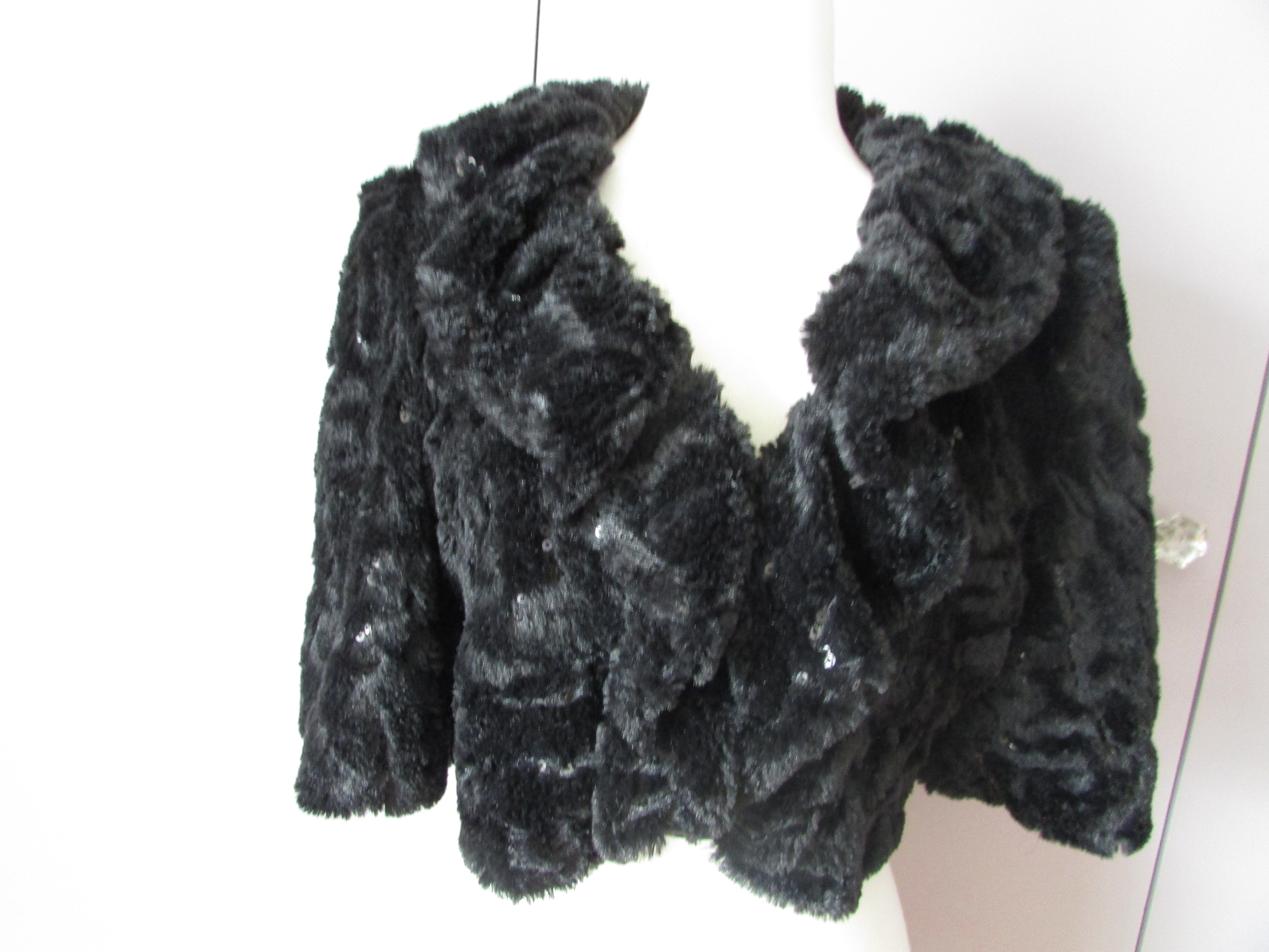 Faux Fur Short Jacket With Sequins