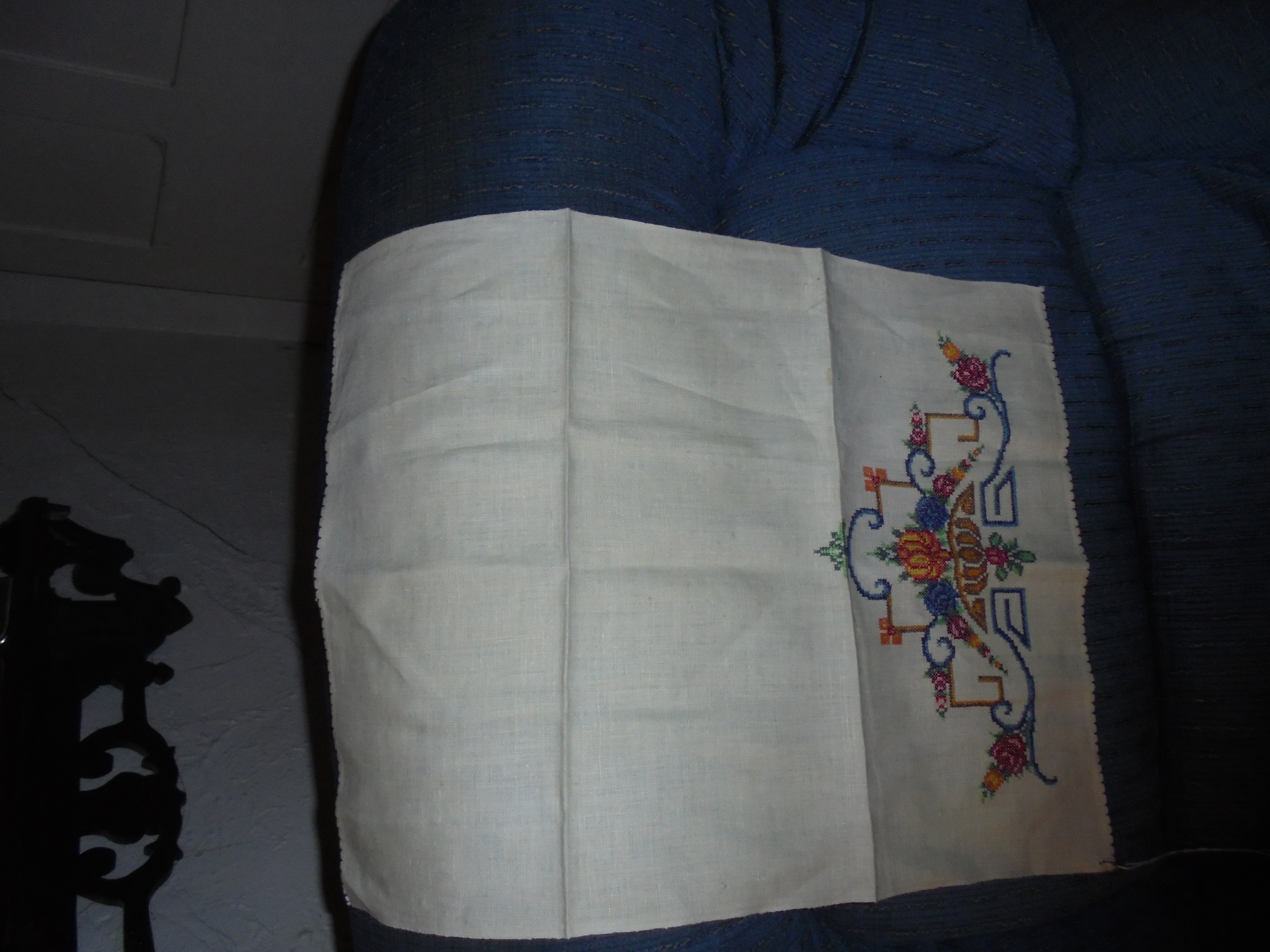 Cross Stitched Linen Table or Stand Cover