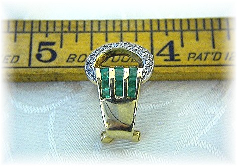Earrings 14K Gold Pave Diamond  Emerald  French Back
