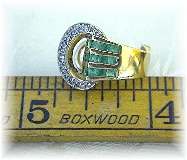 Earrings 14K Gold Pave Diamond  Emerald  French Back