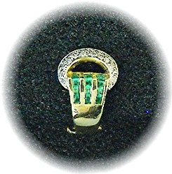 Earrings 14K Gold Pave Diamond  Emerald  French Back
