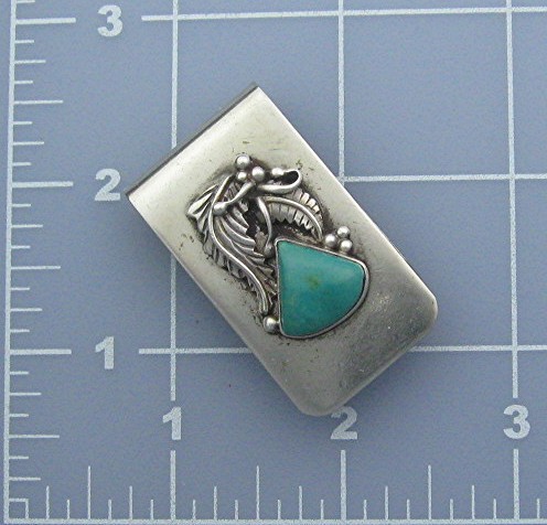 Silver  and Turquoise American Indian Money Clip