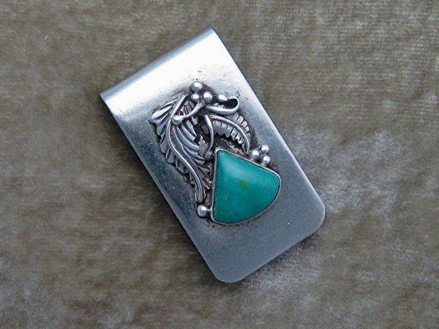 Silver  and Turquoise American Indian Money Clip