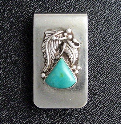 Silver  and Turquoise American Indian Money Clip