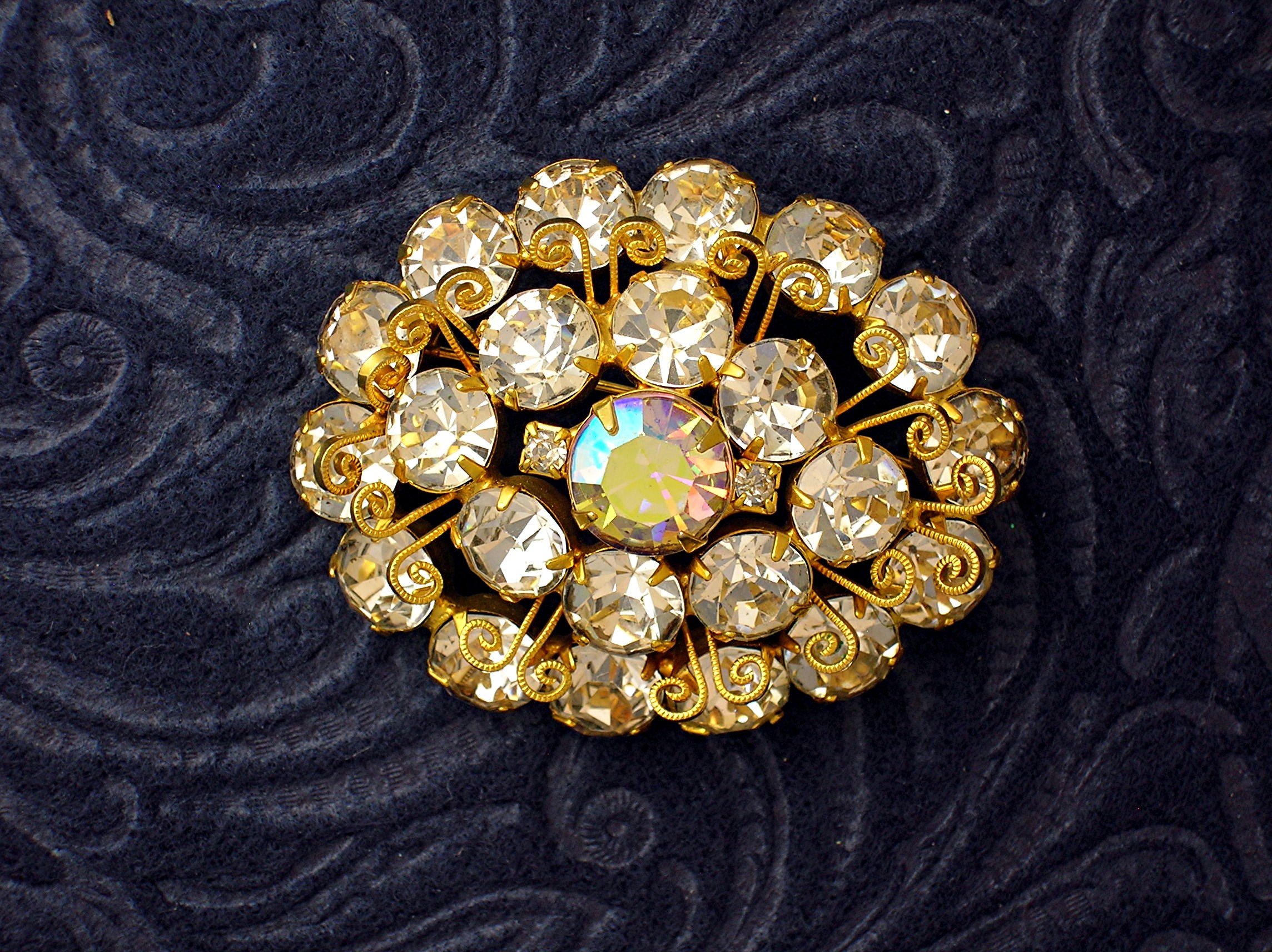 Crystal Brooch, Goldtone Brilliant Crystal Brooch