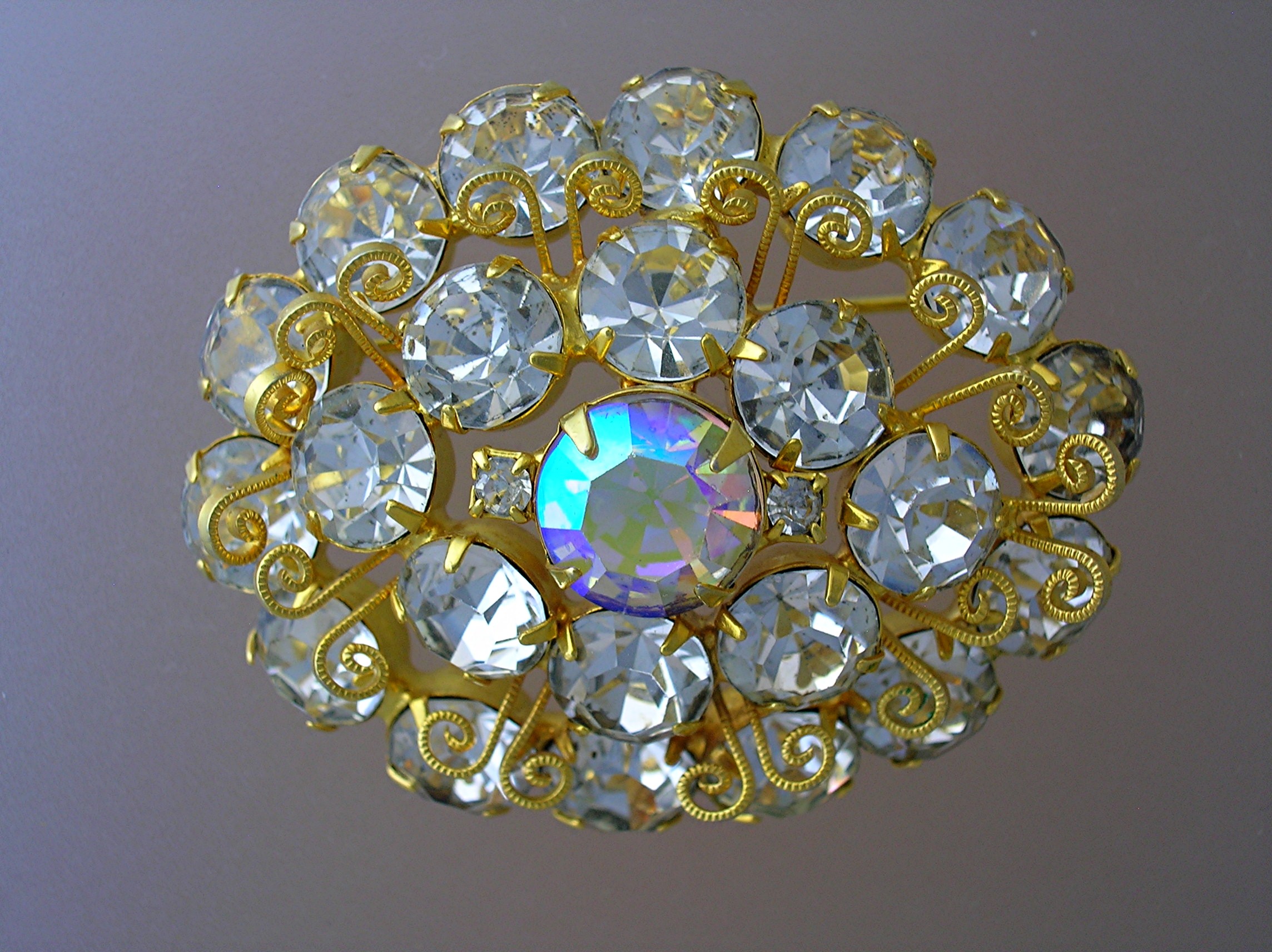 Crystal Brooch, Goldtone Brilliant Crystal Brooch