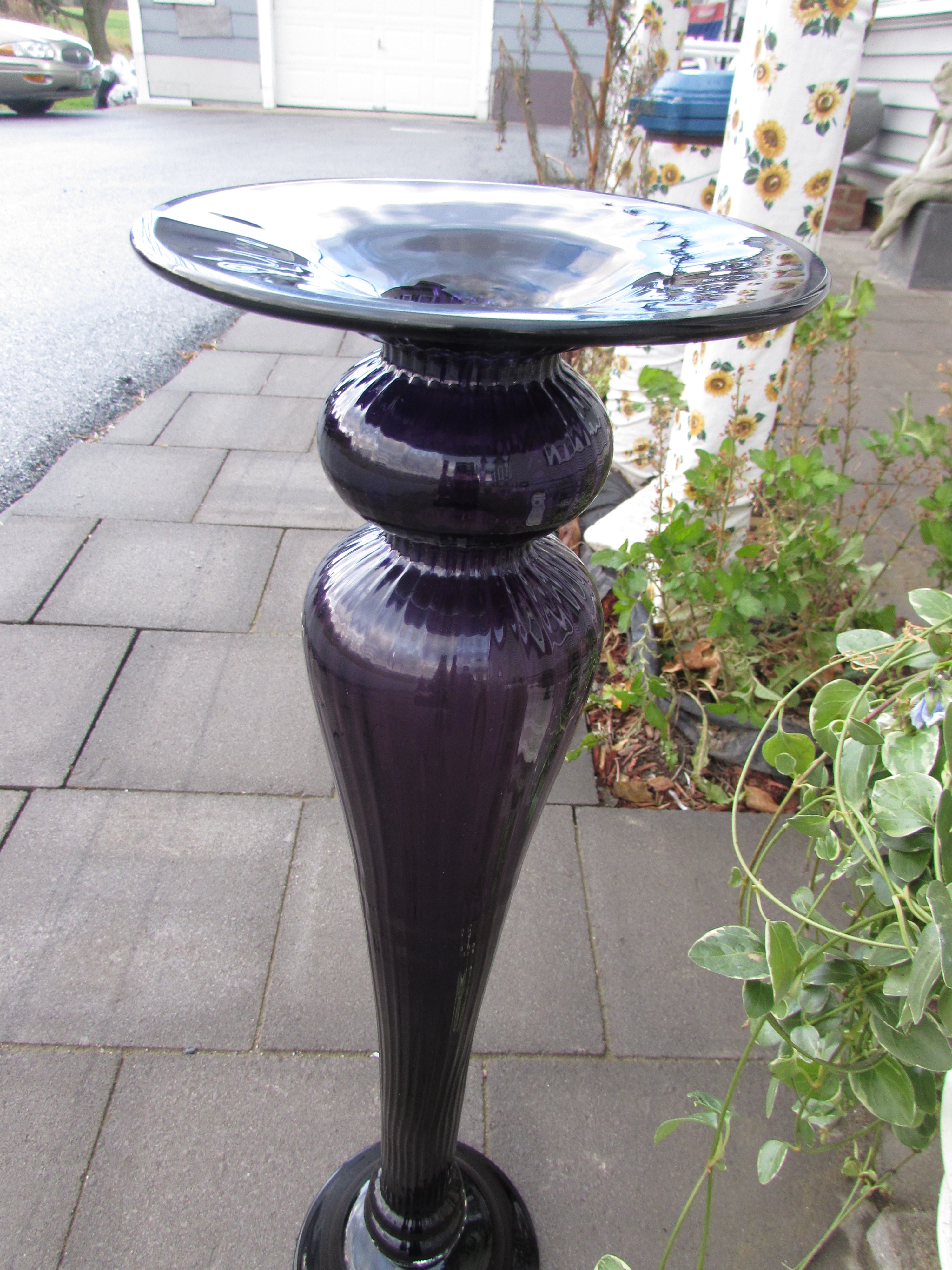 Purple Amethyst Art Blown Glass Cased Glass Pedestal Vase Stand