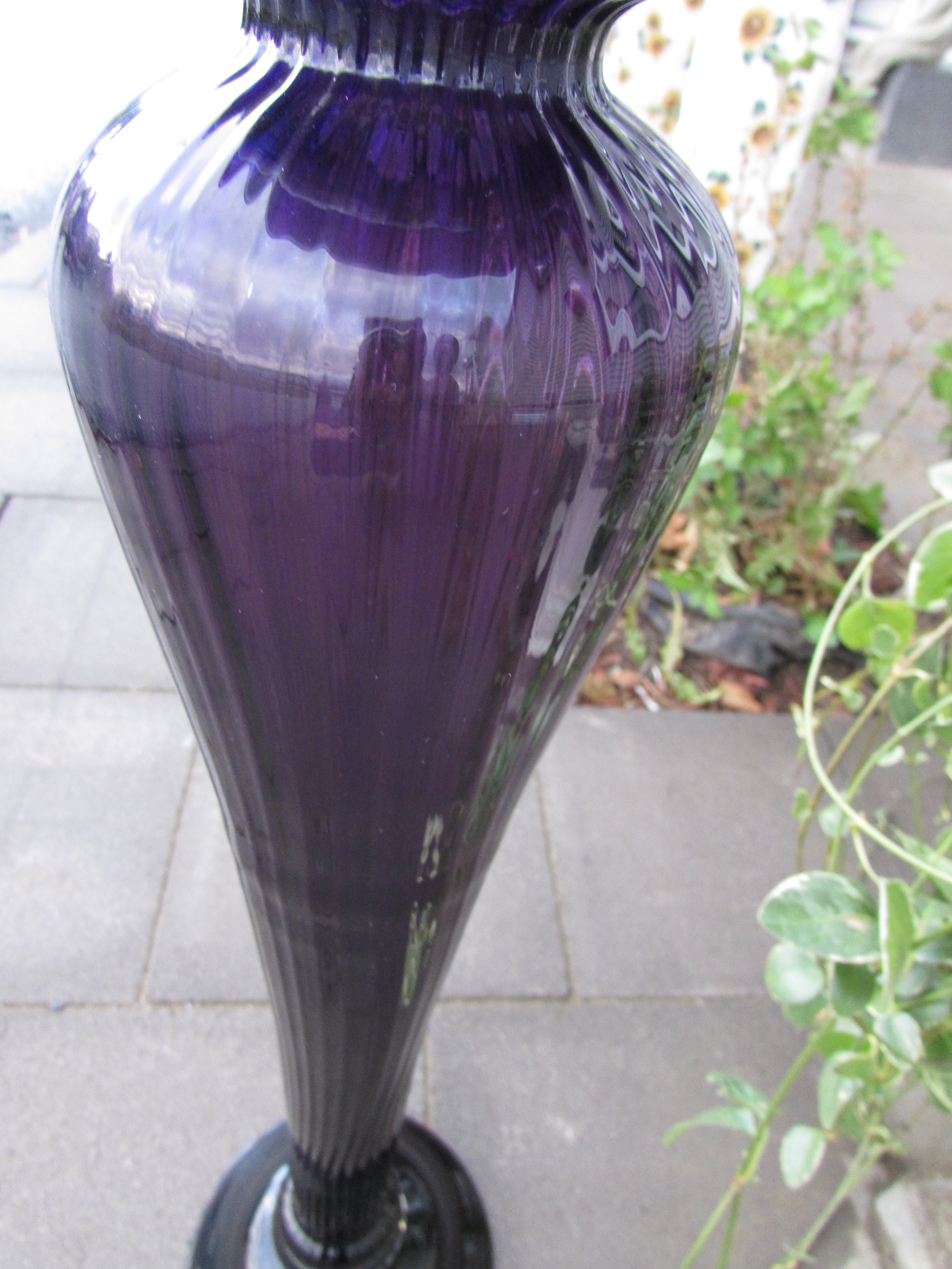 Purple Amethyst Art Blown Glass Cased Glass Pedestal Vase Stand
