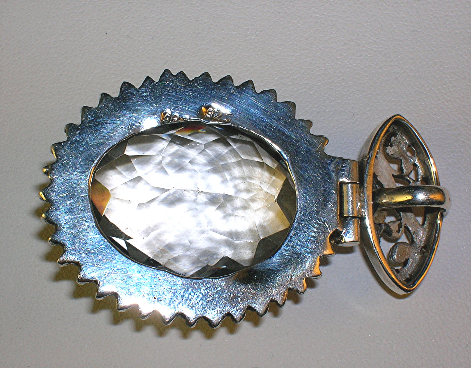 2 Inch Sterling Silver and Faceted Crystal Pendant