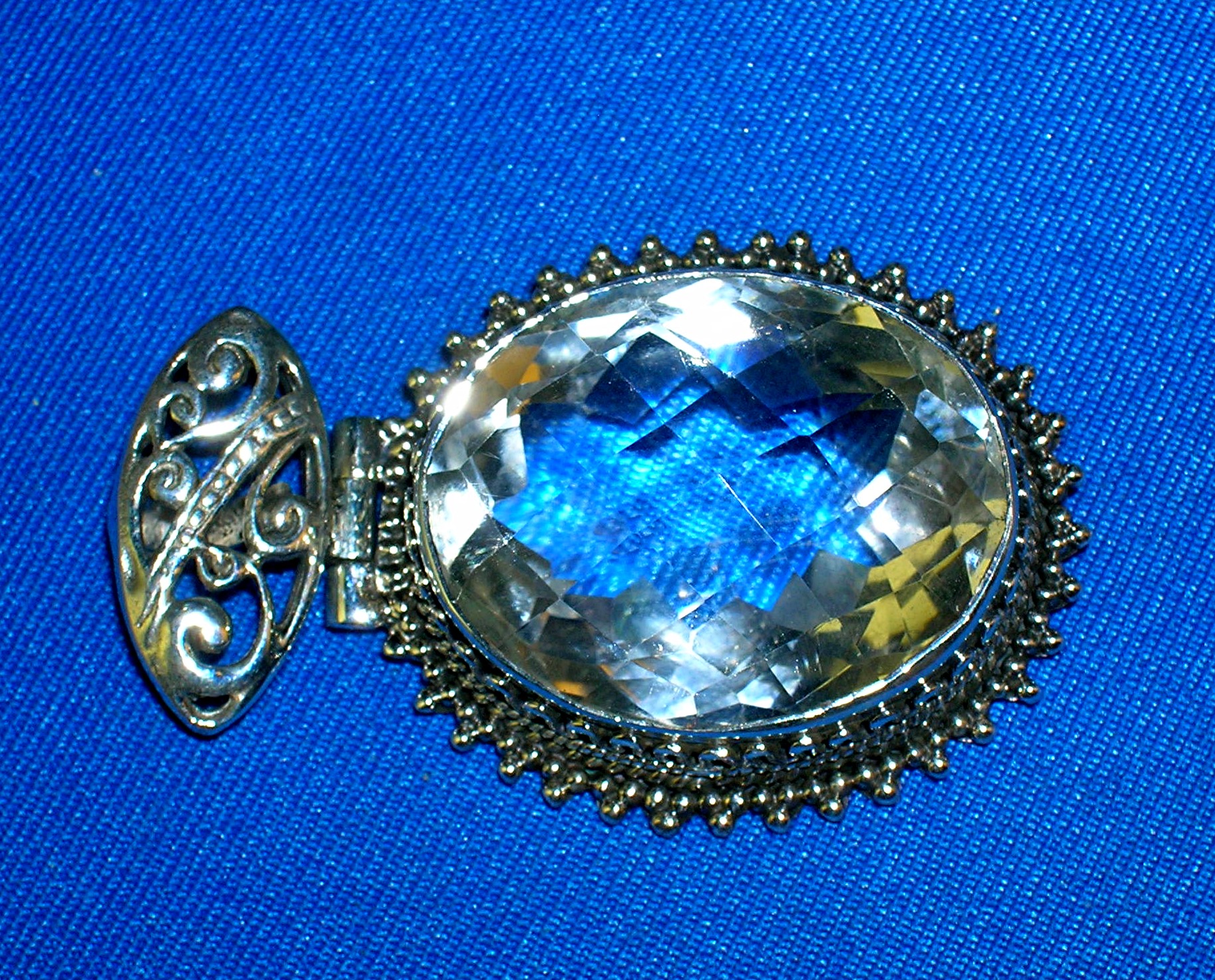 2 Inch Sterling Silver and Faceted Crystal Pendant