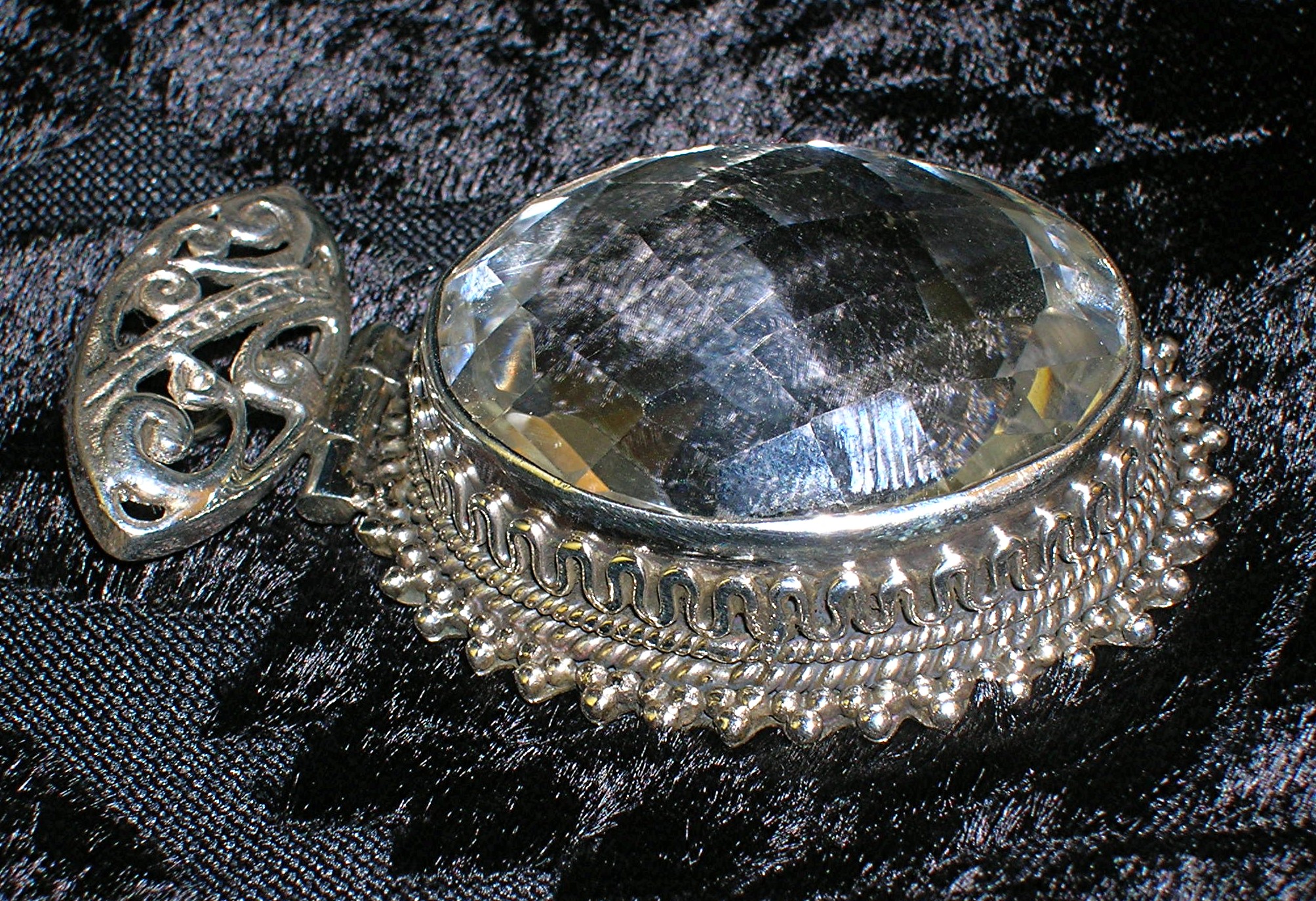 2 Inch Sterling Silver and Faceted Crystal Pendant