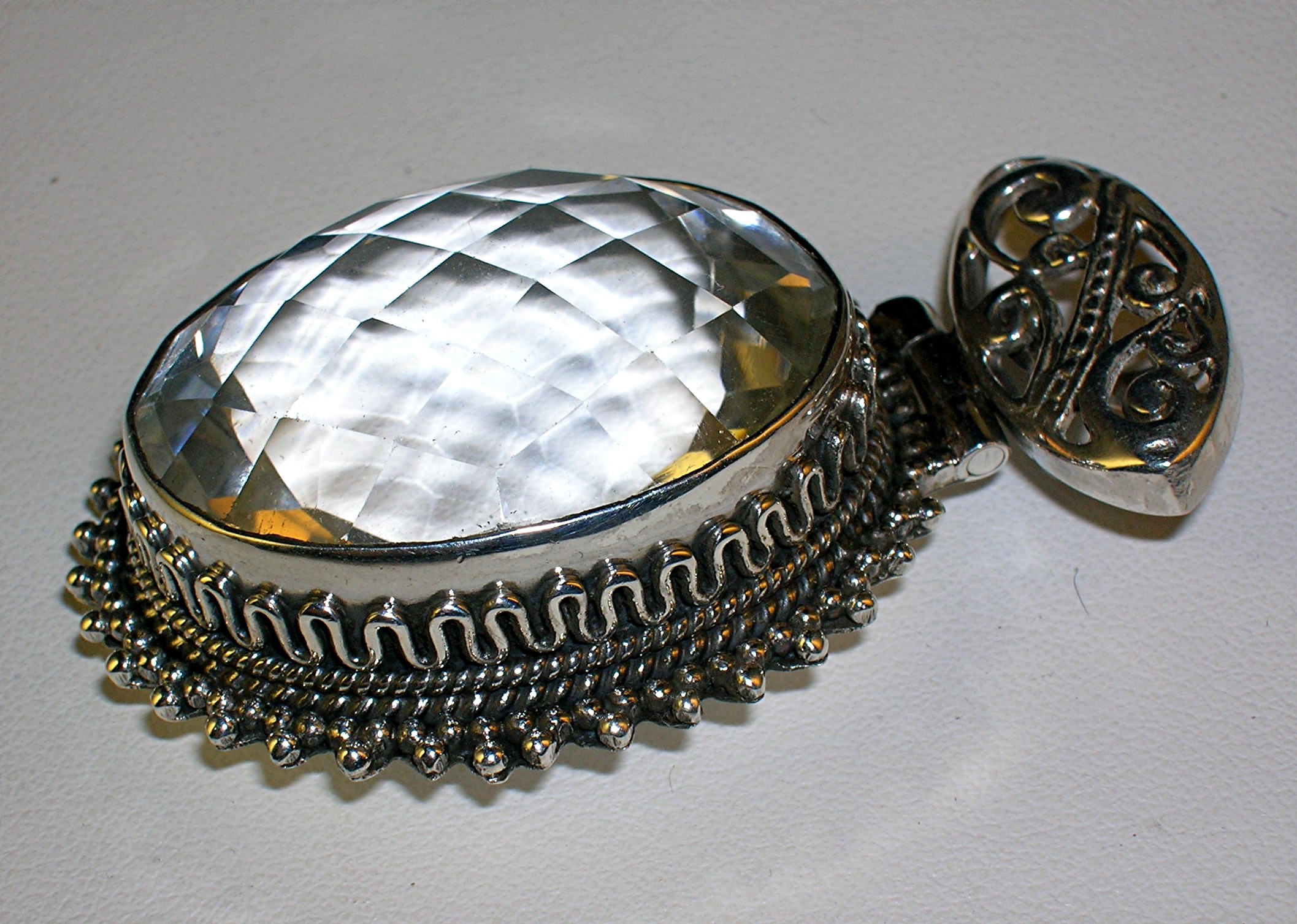 2 Inch Sterling Silver and Faceted Crystal Pendant