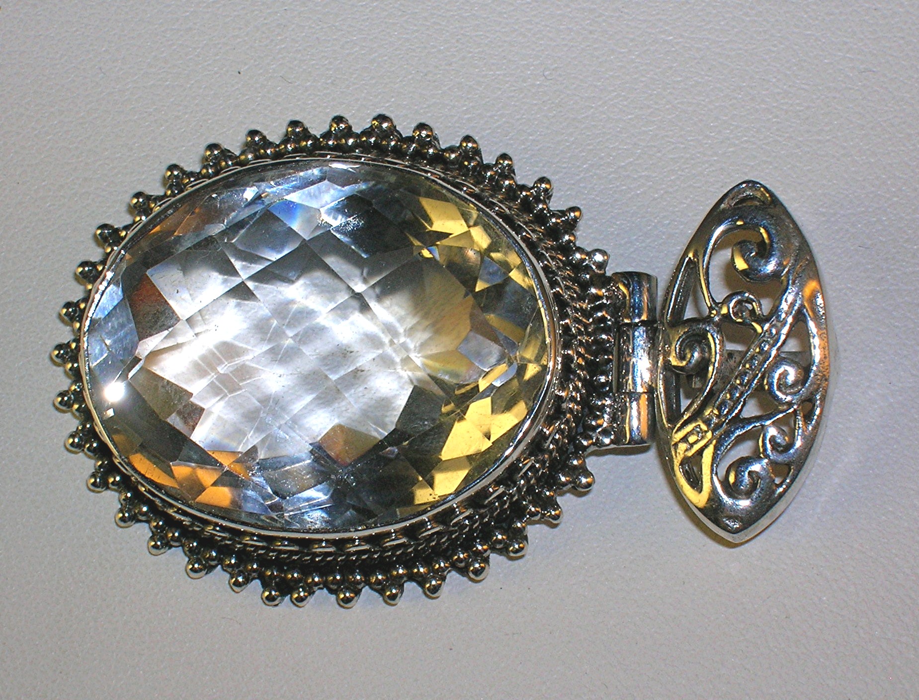 2 Inch Sterling Silver and Faceted Crystal Pendant