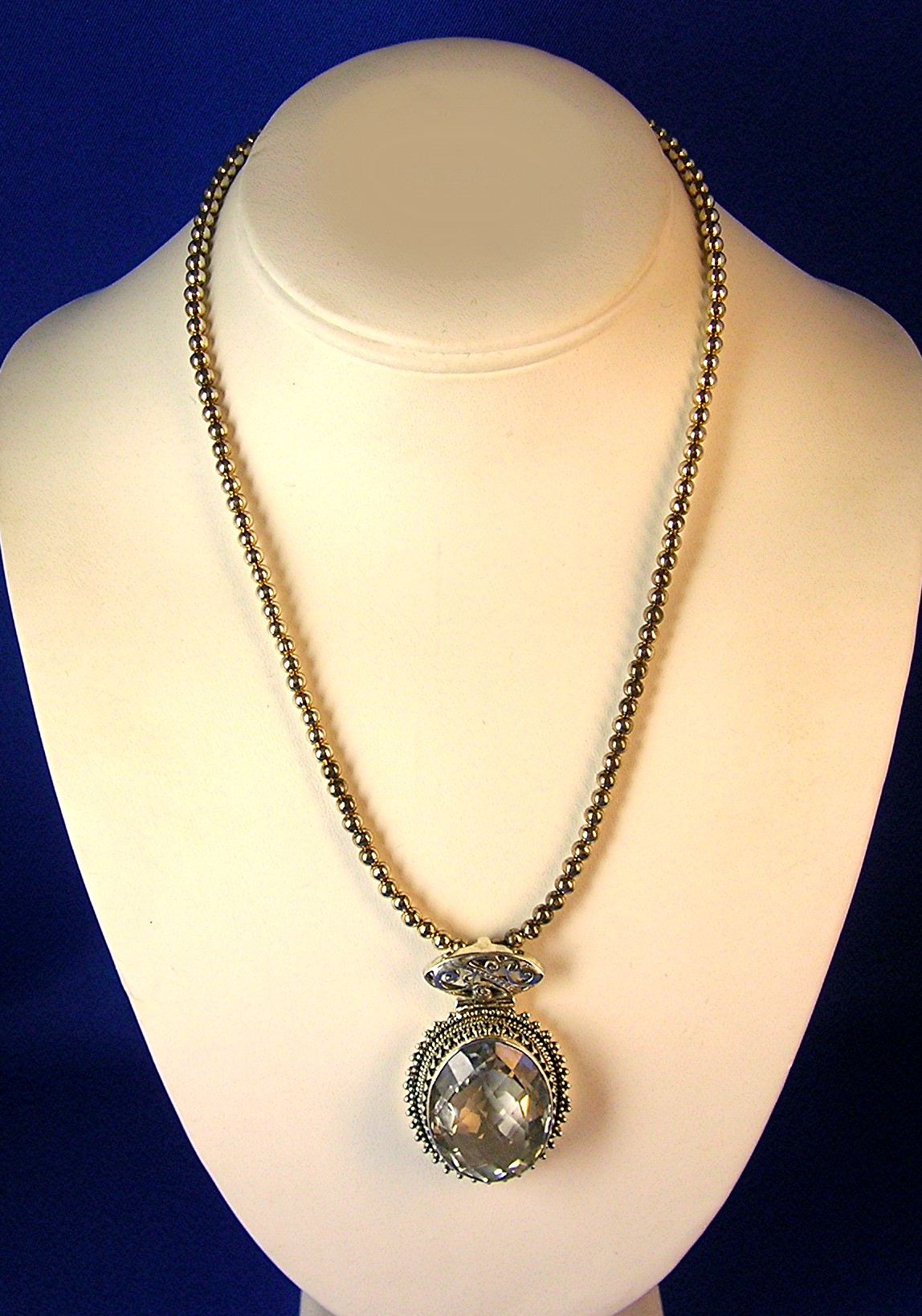 2 Inch Sterling Silver and Faceted Crystal Pendant