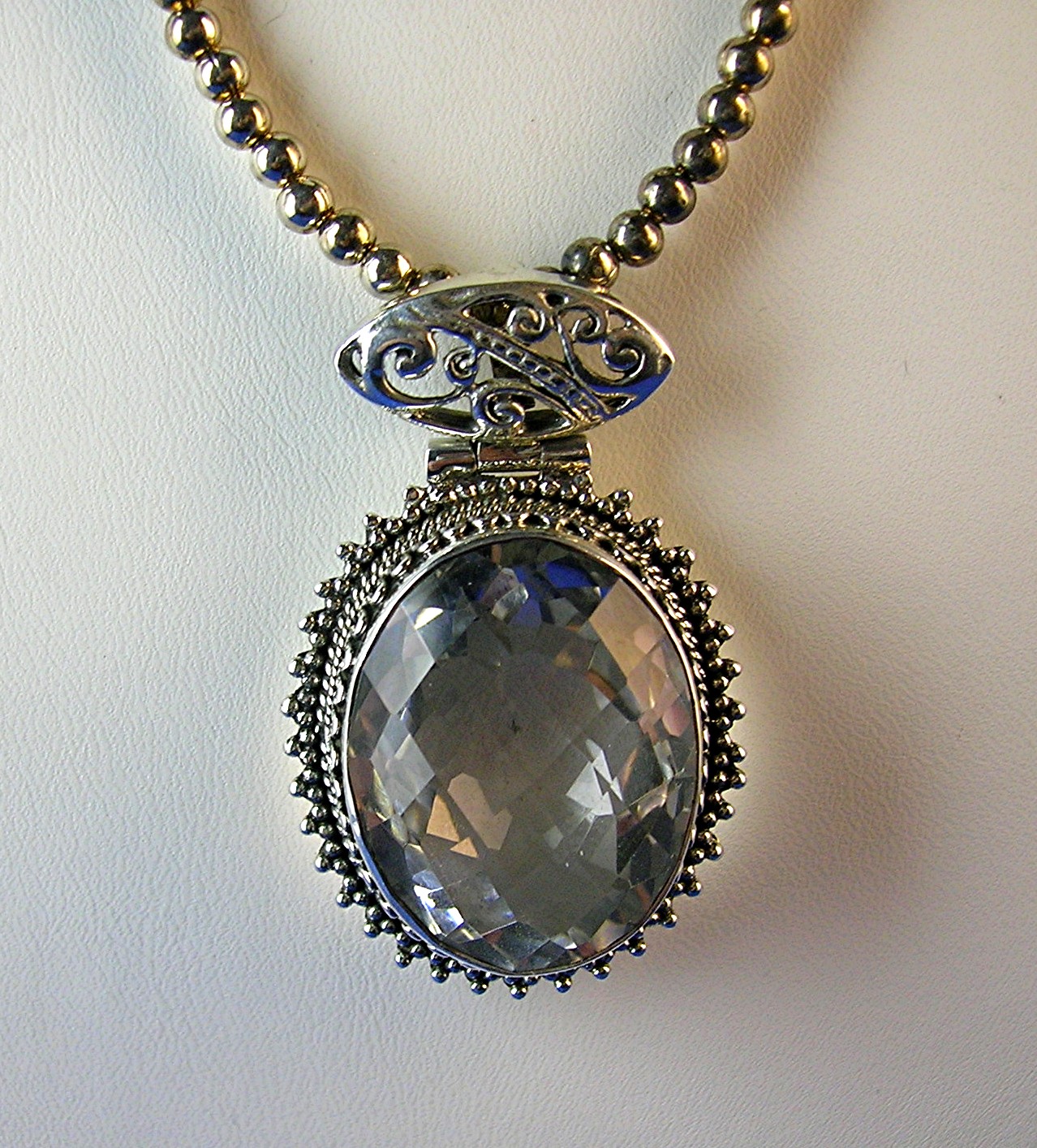 2 Inch Sterling Silver and Faceted Crystal Pendant