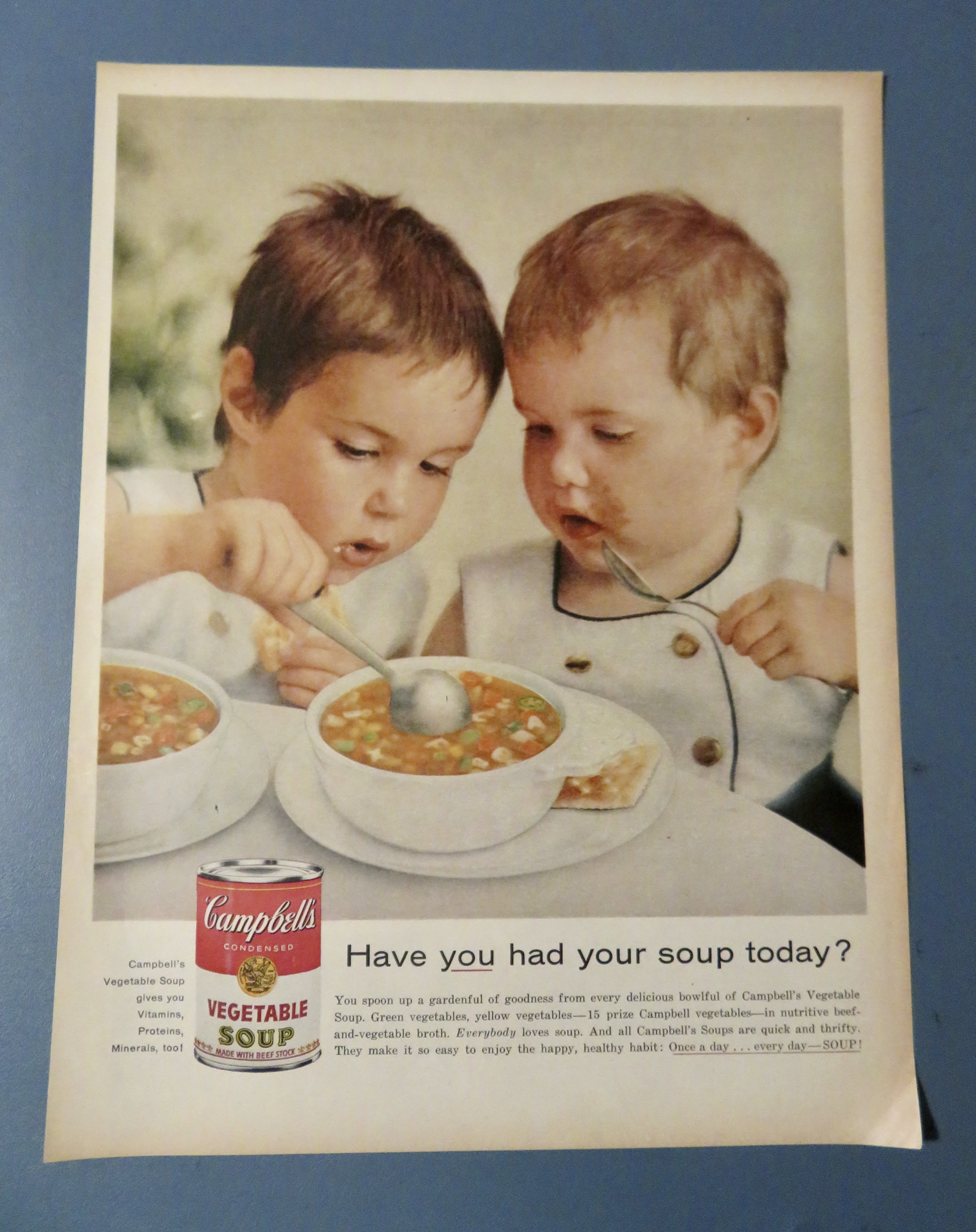 1958 Campbell's Vegetable Soup w/2 Children & Soup