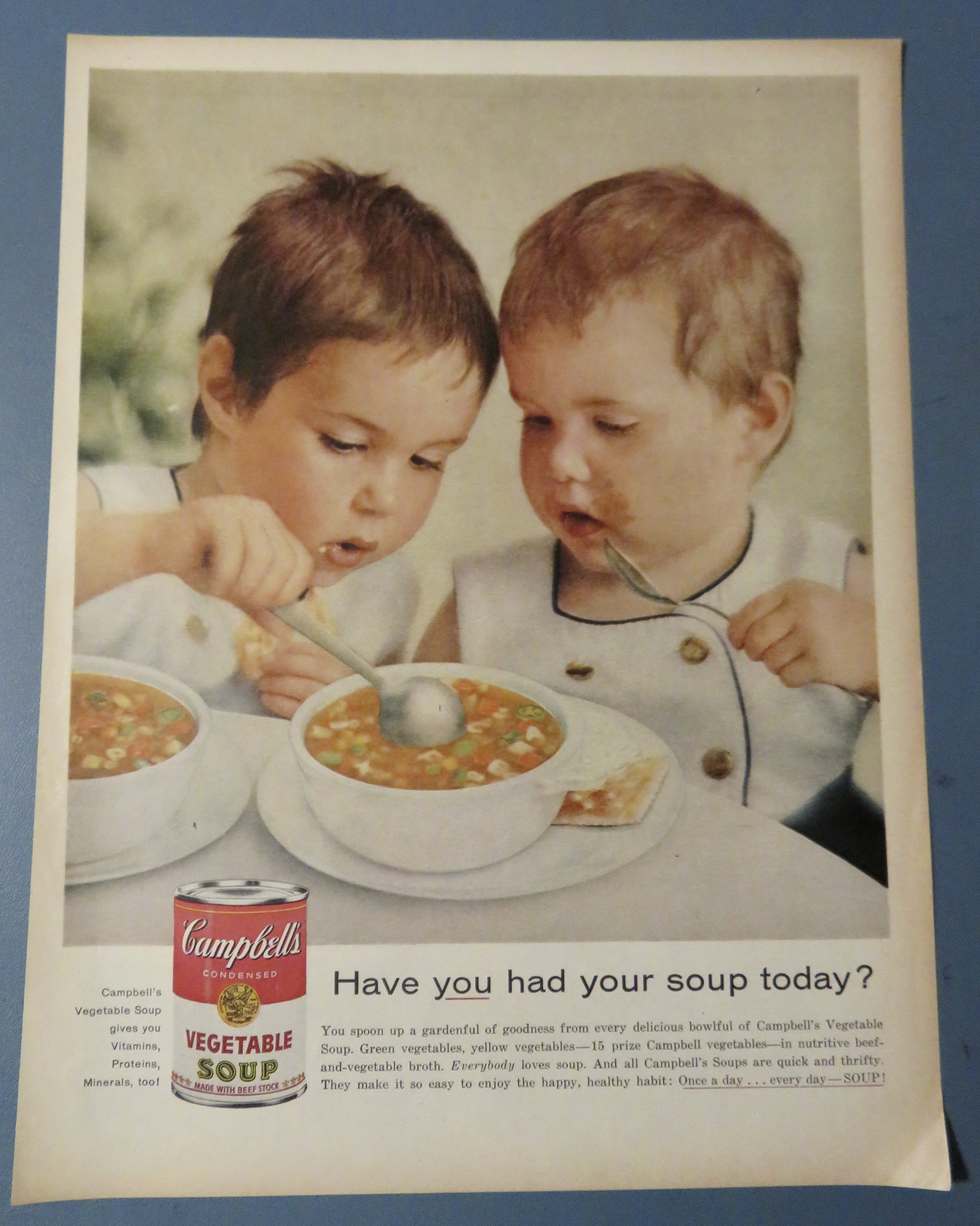 1958 Campbell's Vegetable Soup w/2 Children & Soup