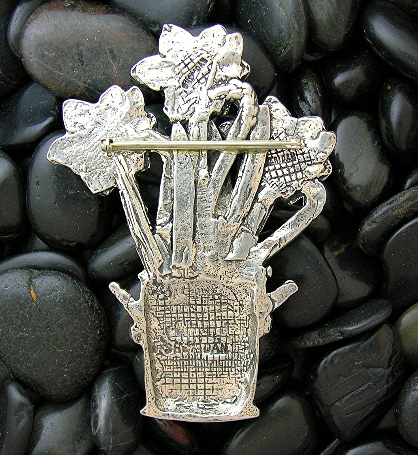 Silver Pot Of Flowers Brooch SHERIDAN